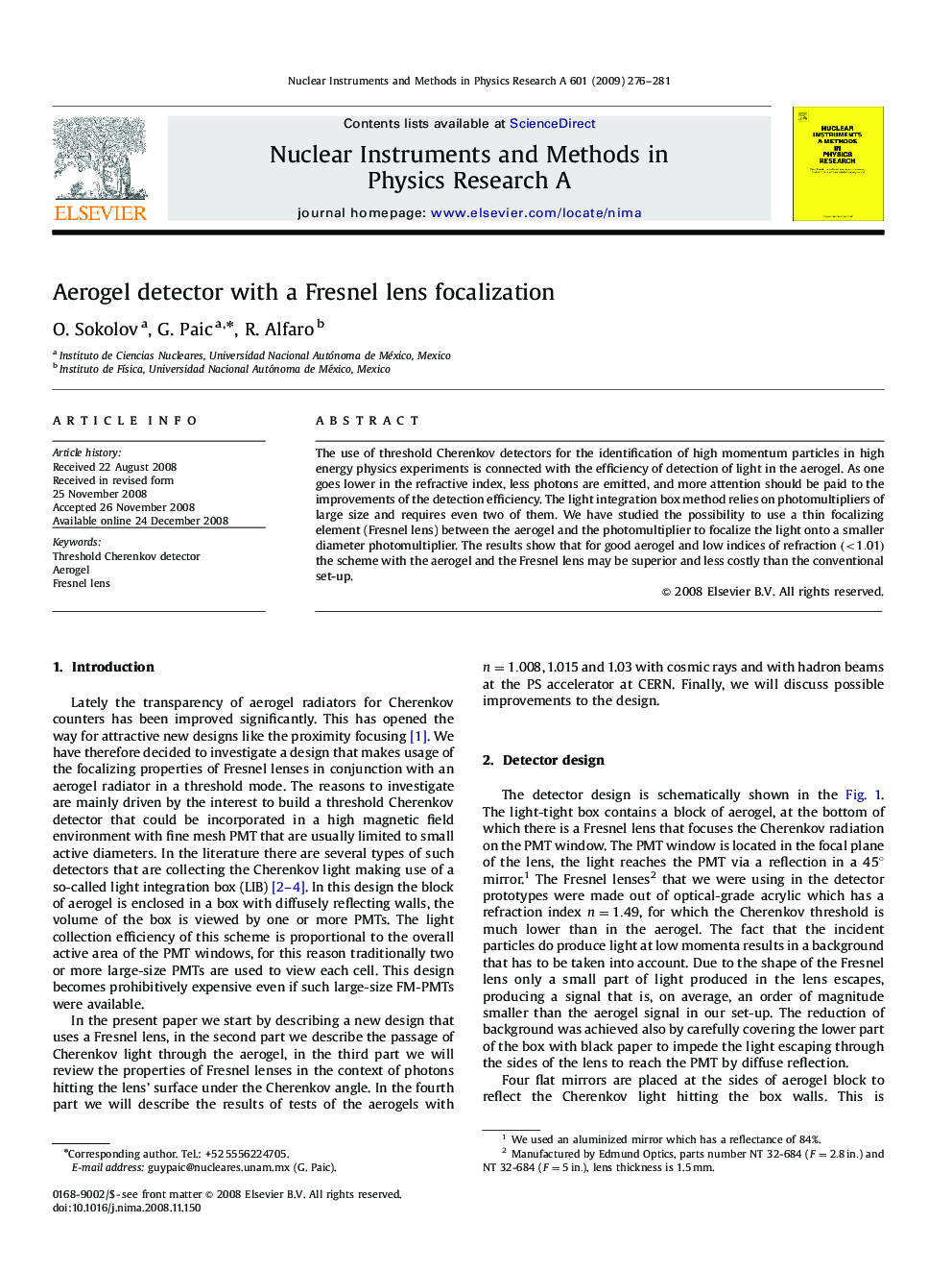 Aerogel detector with a Fresnel lens focalization