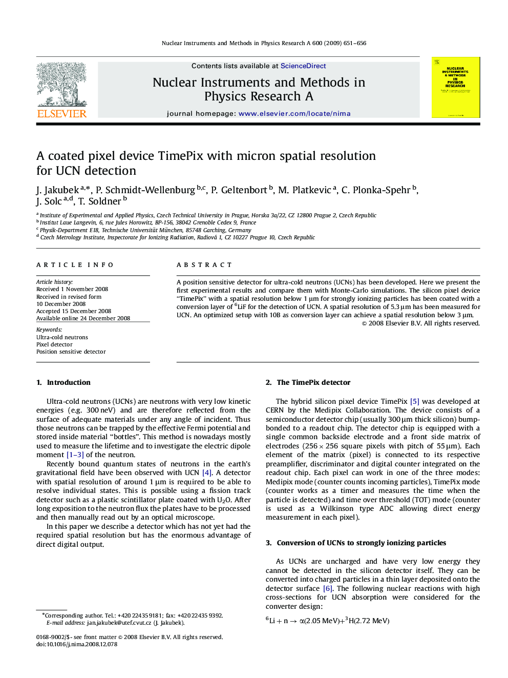 A coated pixel device TimePix with micron spatial resolution for UCN detection