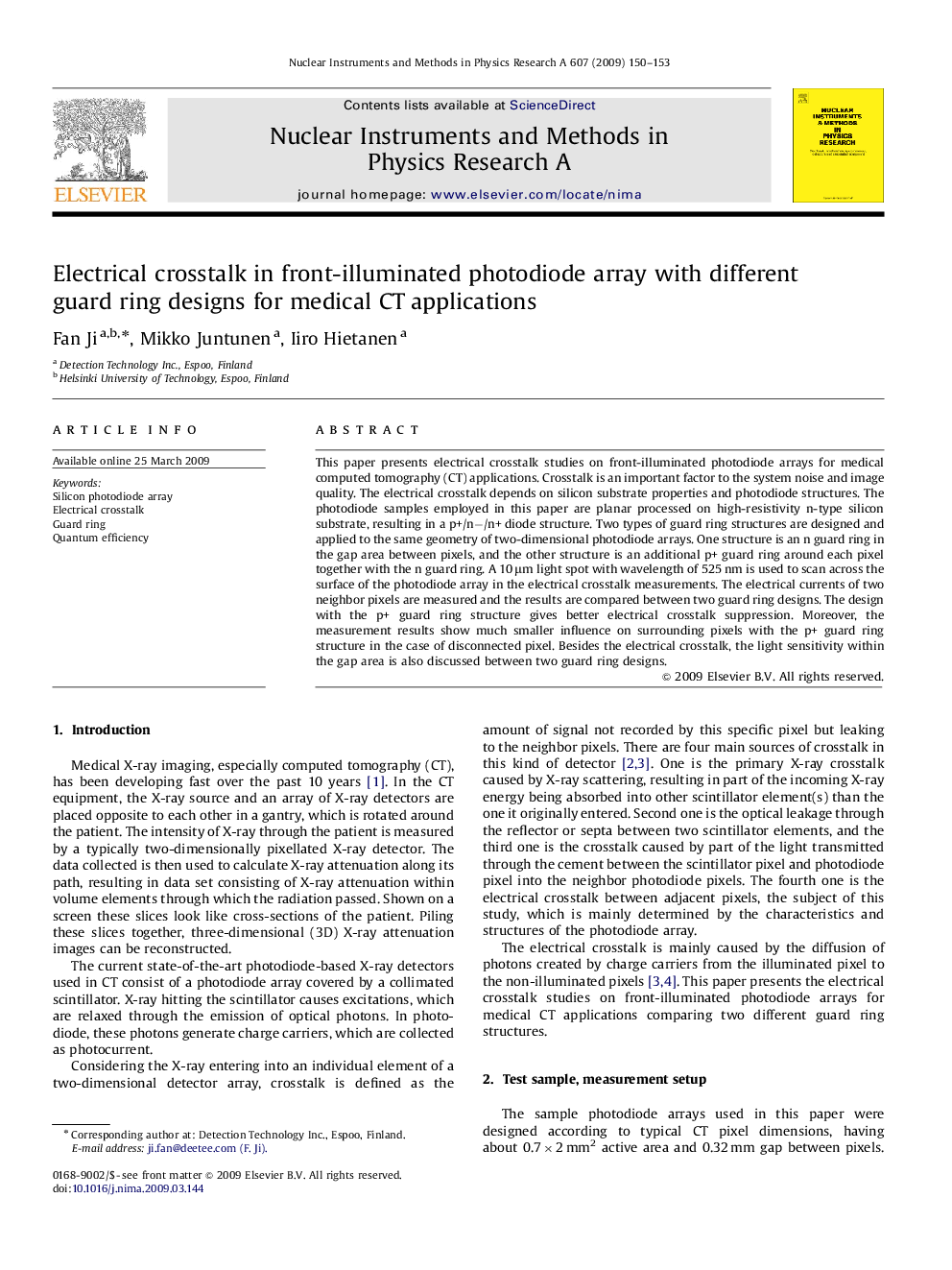 Electrical crosstalk in front-illuminated photodiode array with different guard ring designs for medical CT applications