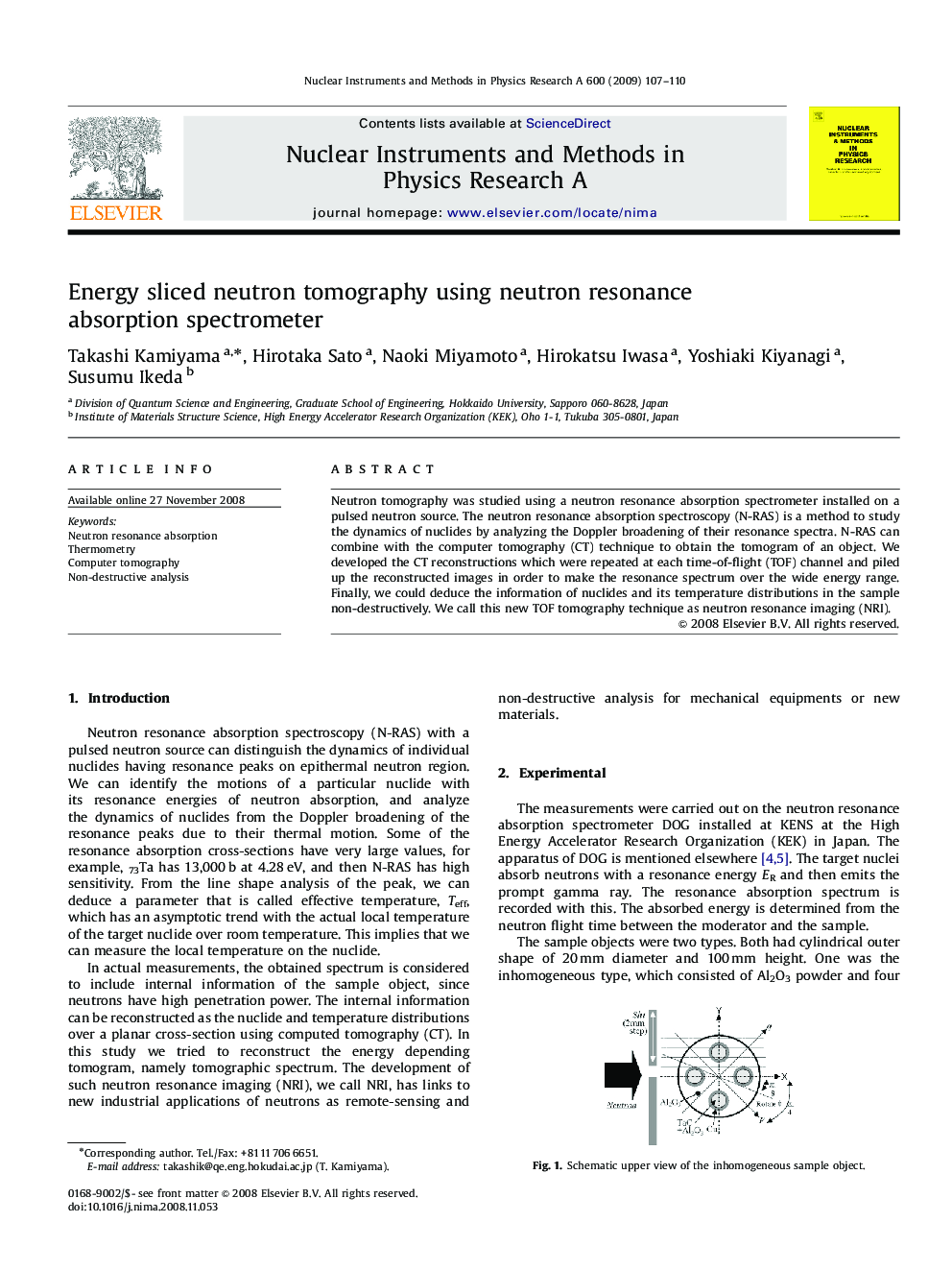 Energy sliced neutron tomography using neutron resonance absorption spectrometer