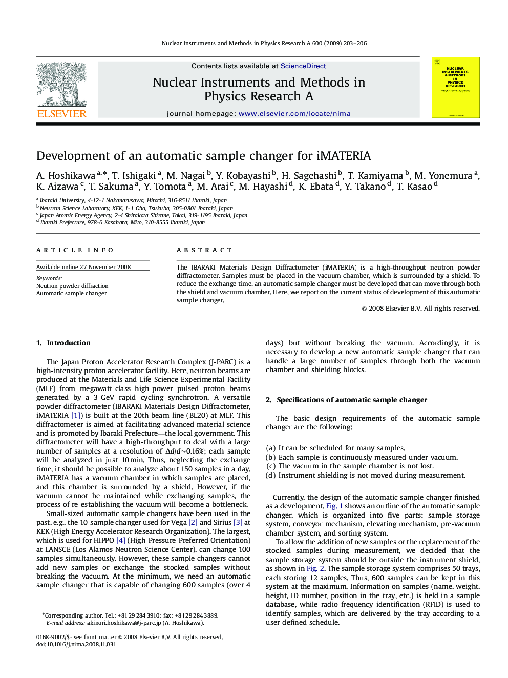 Development of an automatic sample changer for iMATERIA