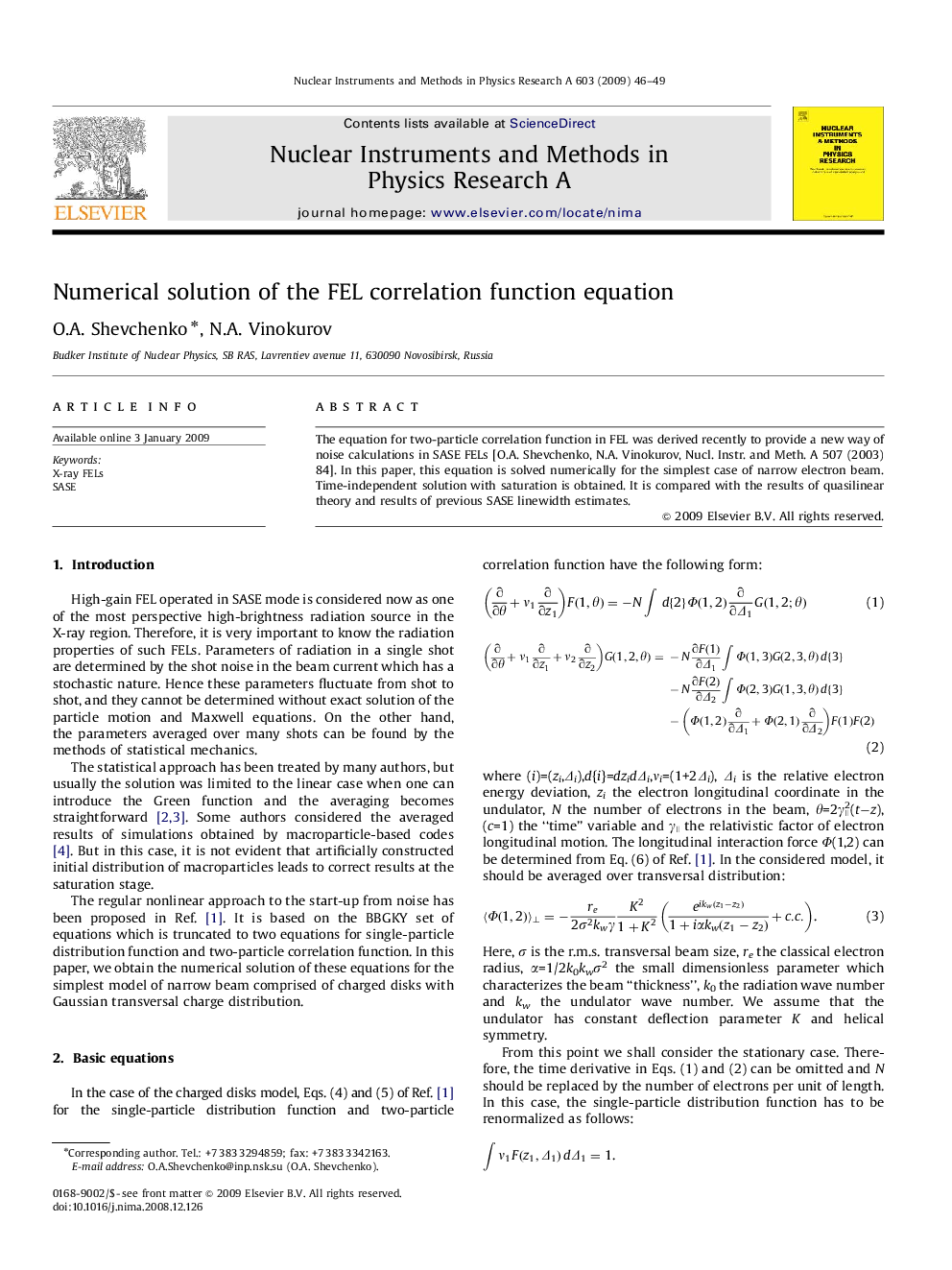 Numerical solution of the FEL correlation function equation