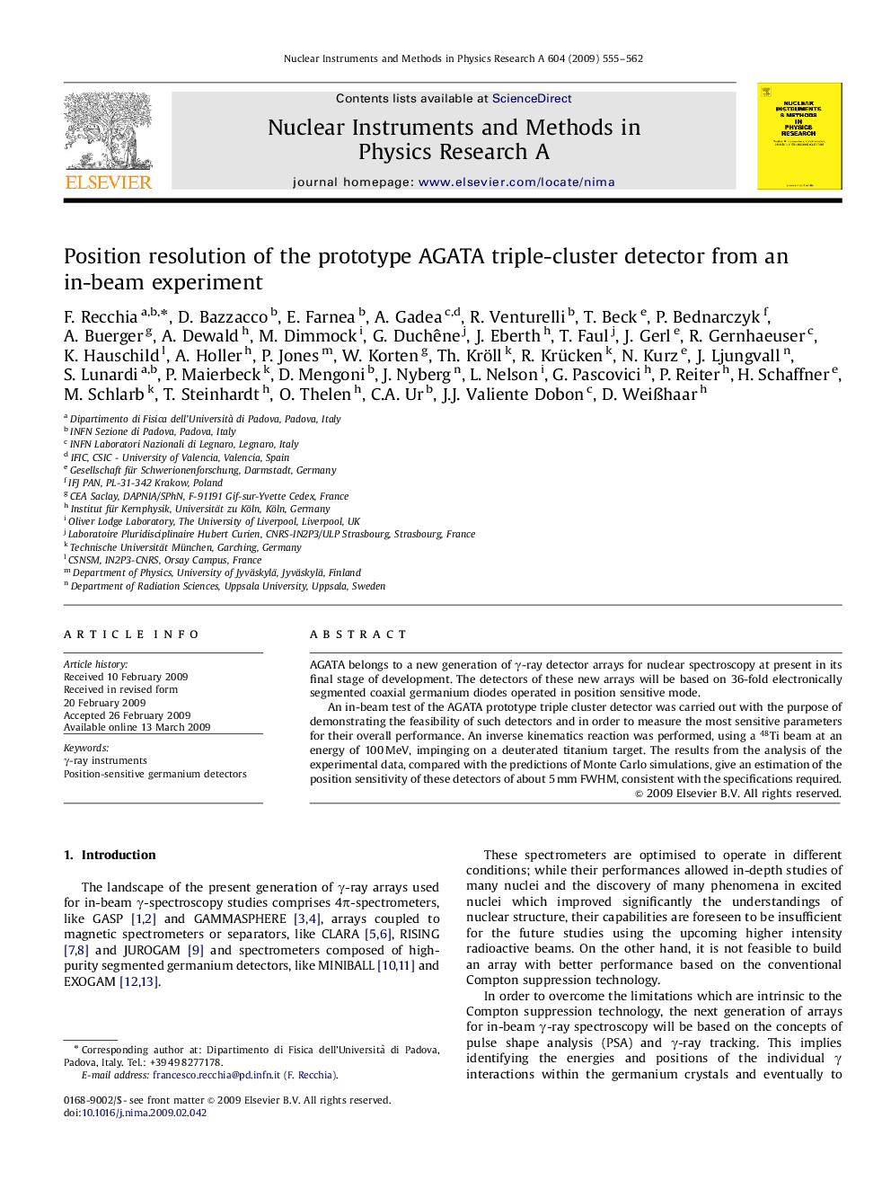 Position resolution of the prototype AGATA triple-cluster detector from an in-beam experiment