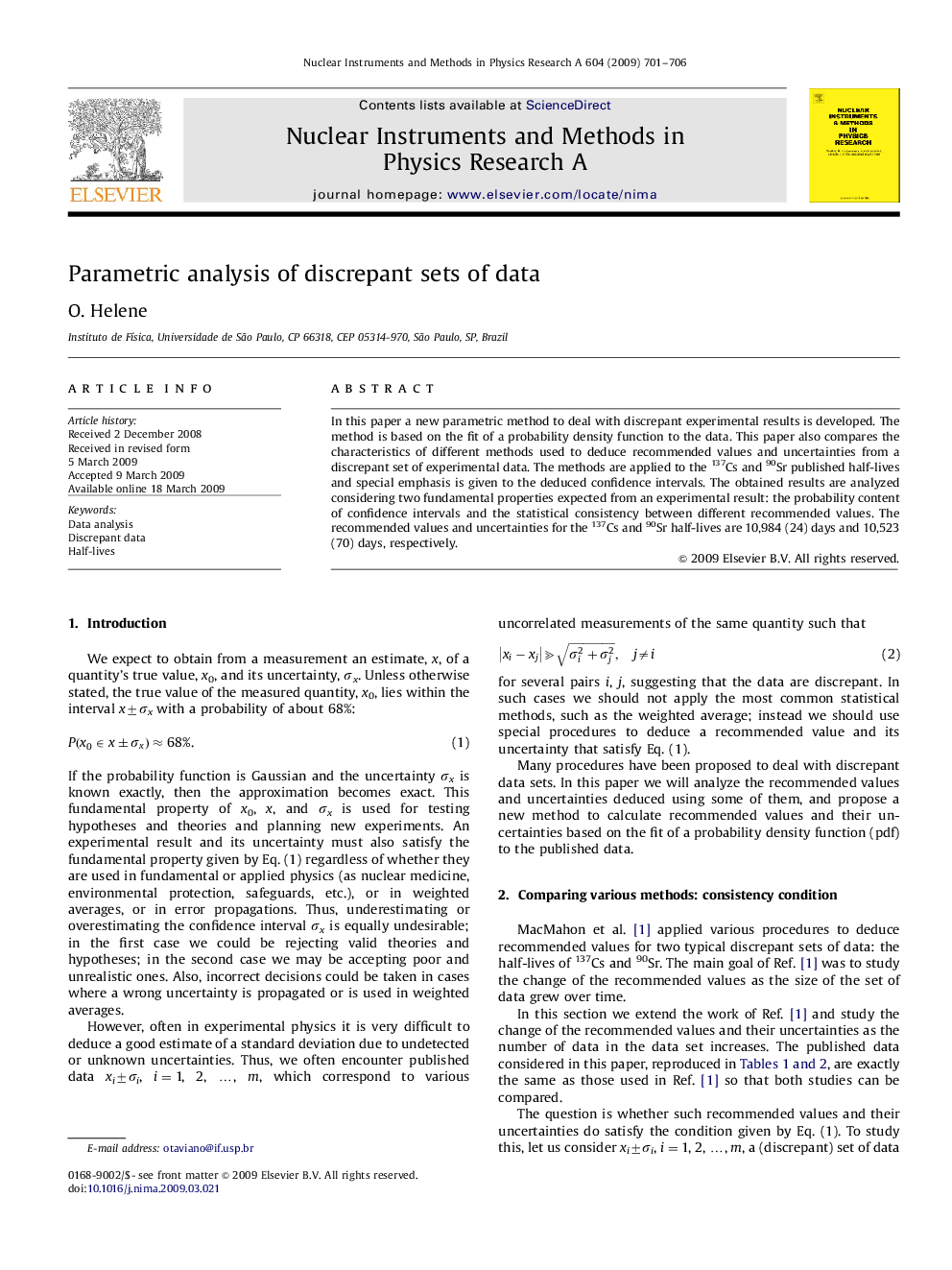 Parametric analysis of discrepant sets of data