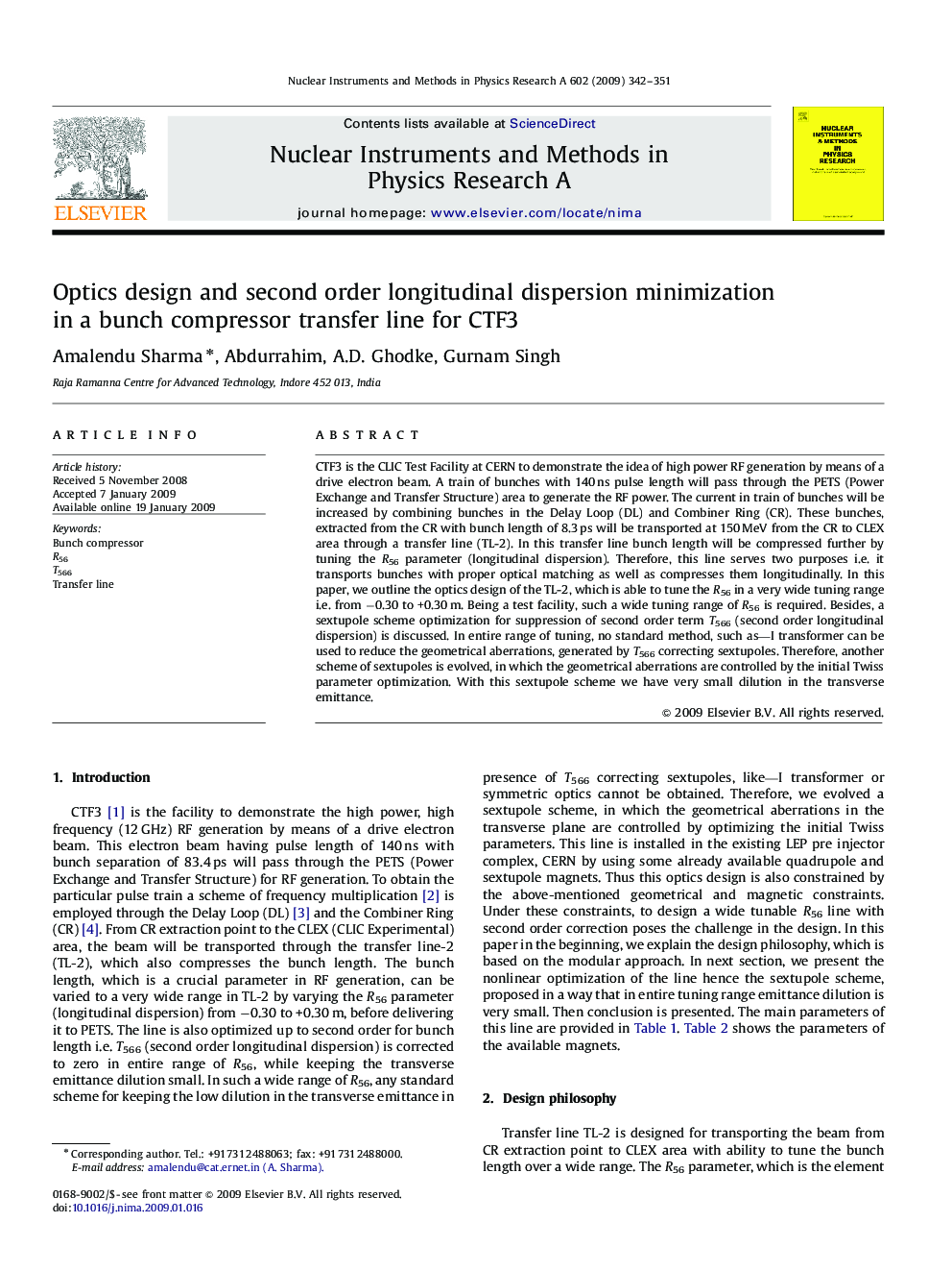 Optics design and second order longitudinal dispersion minimization in a bunch compressor transfer line for CTF3