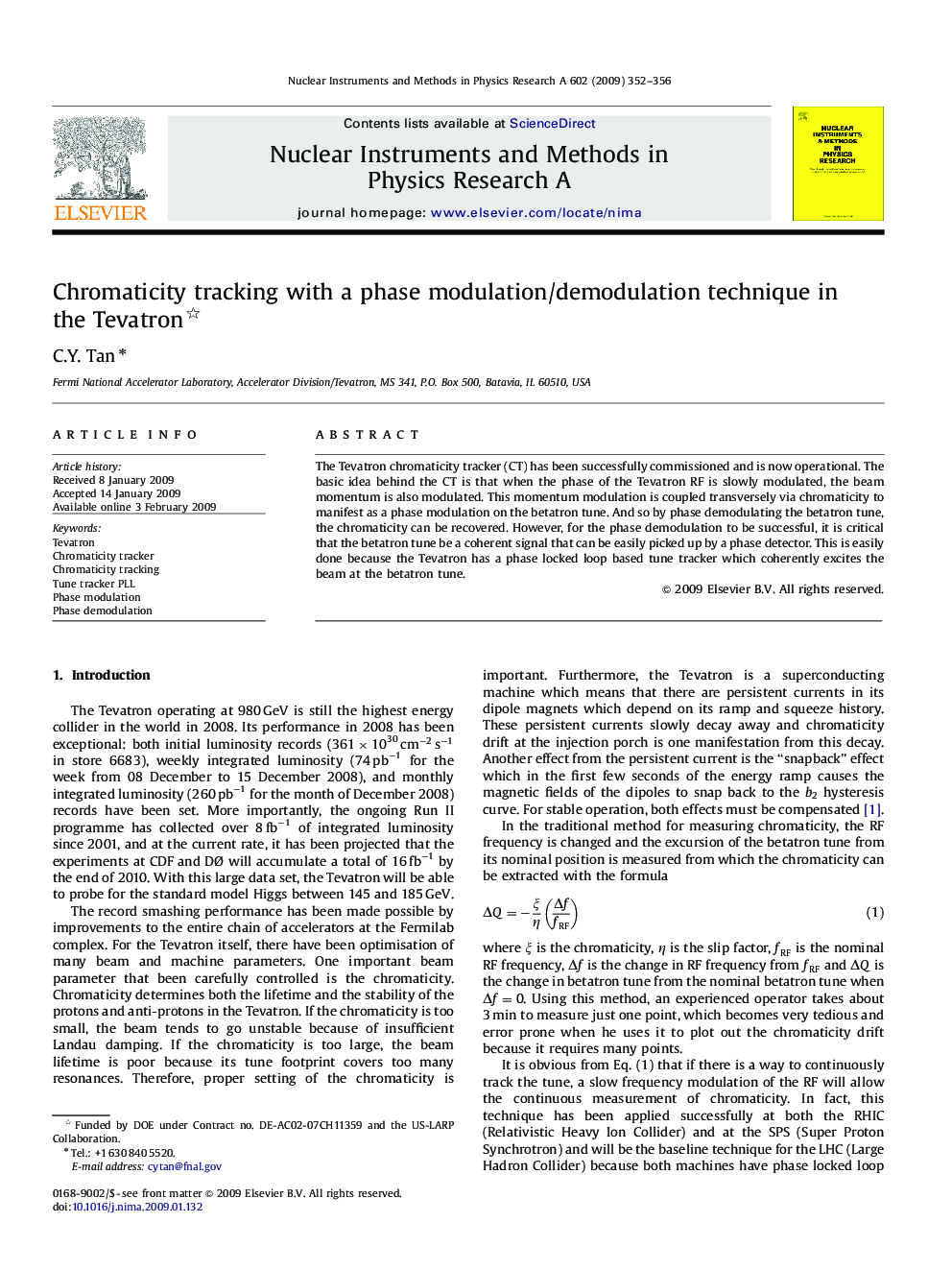 Chromaticity tracking with a phase modulation/demodulation technique in the Tevatron 