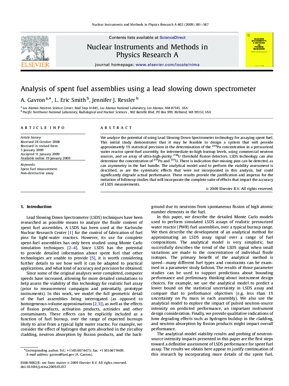 Analysis of spent fuel assemblies using a lead slowing down spectrometer