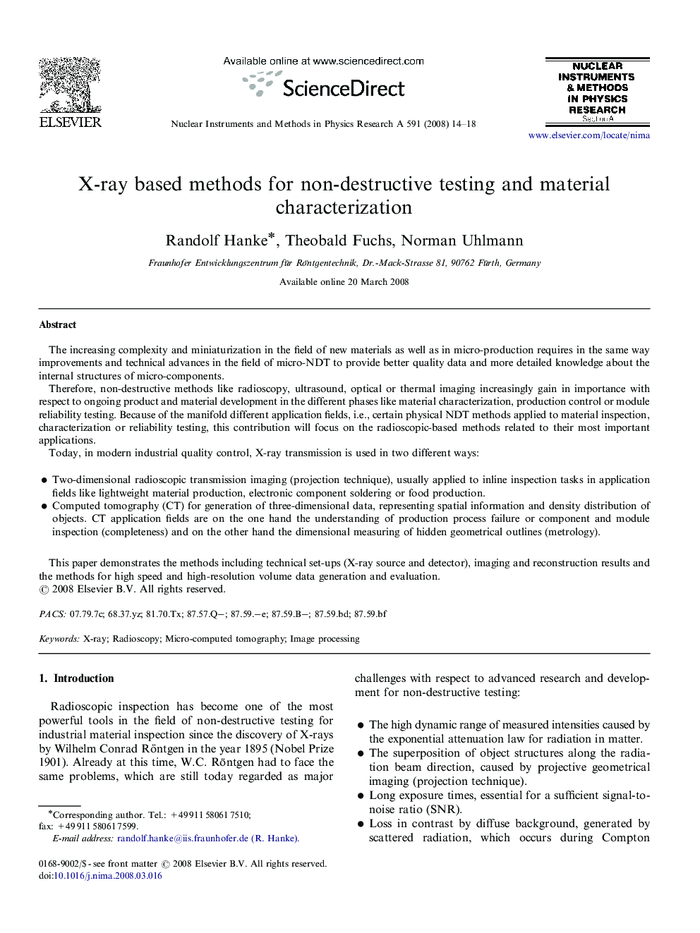 X-ray based methods for non-destructive testing and material characterization