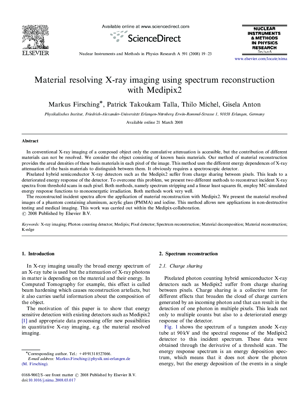 Material resolving X-ray imaging using spectrum reconstruction with Medipix2