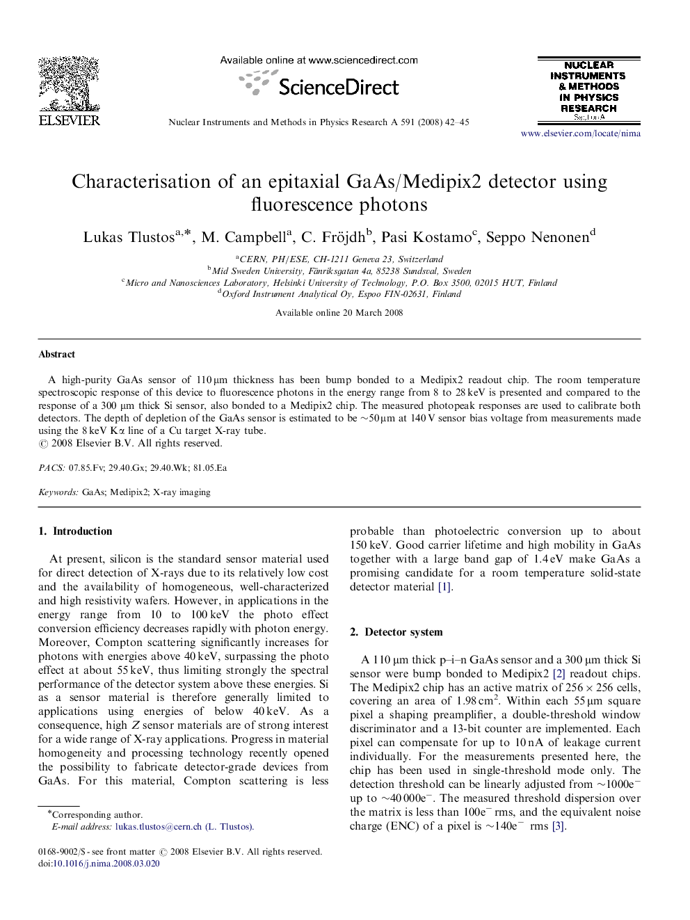 Characterisation of an epitaxial GaAs/Medipix2 detector using fluorescence photons