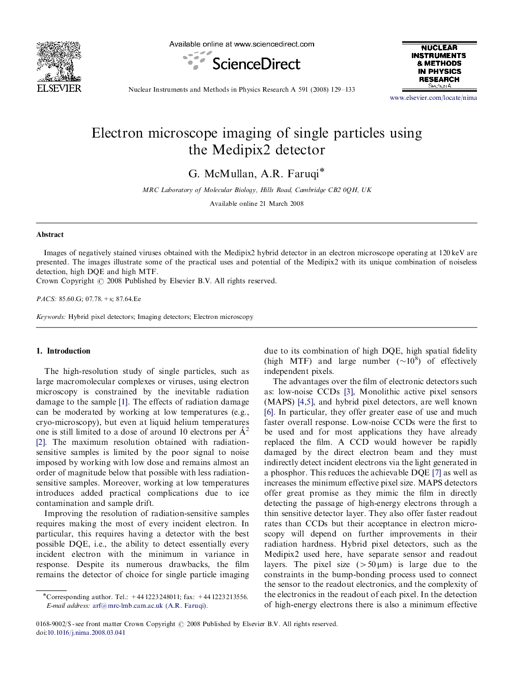 Electron microscope imaging of single particles using the Medipix2 detector