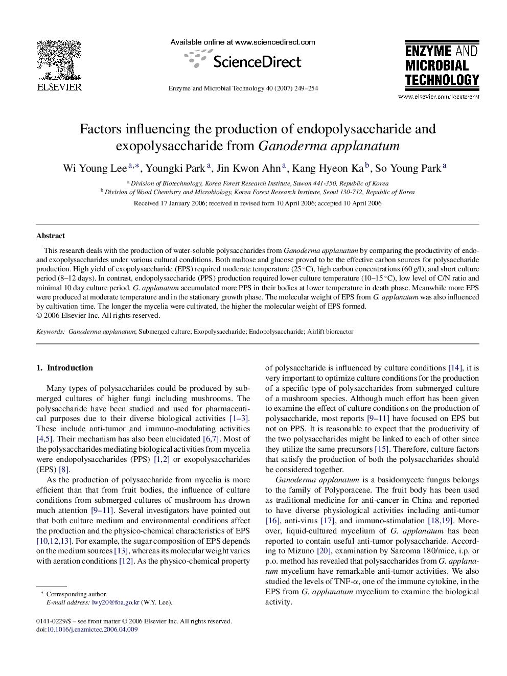 Factors influencing the production of endopolysaccharide and exopolysaccharide from Ganoderma applanatum