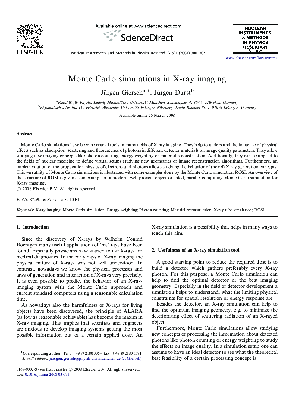 Monte Carlo simulations in X-ray imaging