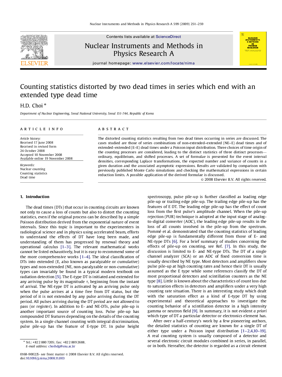 Counting statistics distorted by two dead times in series which end with an extended type dead time