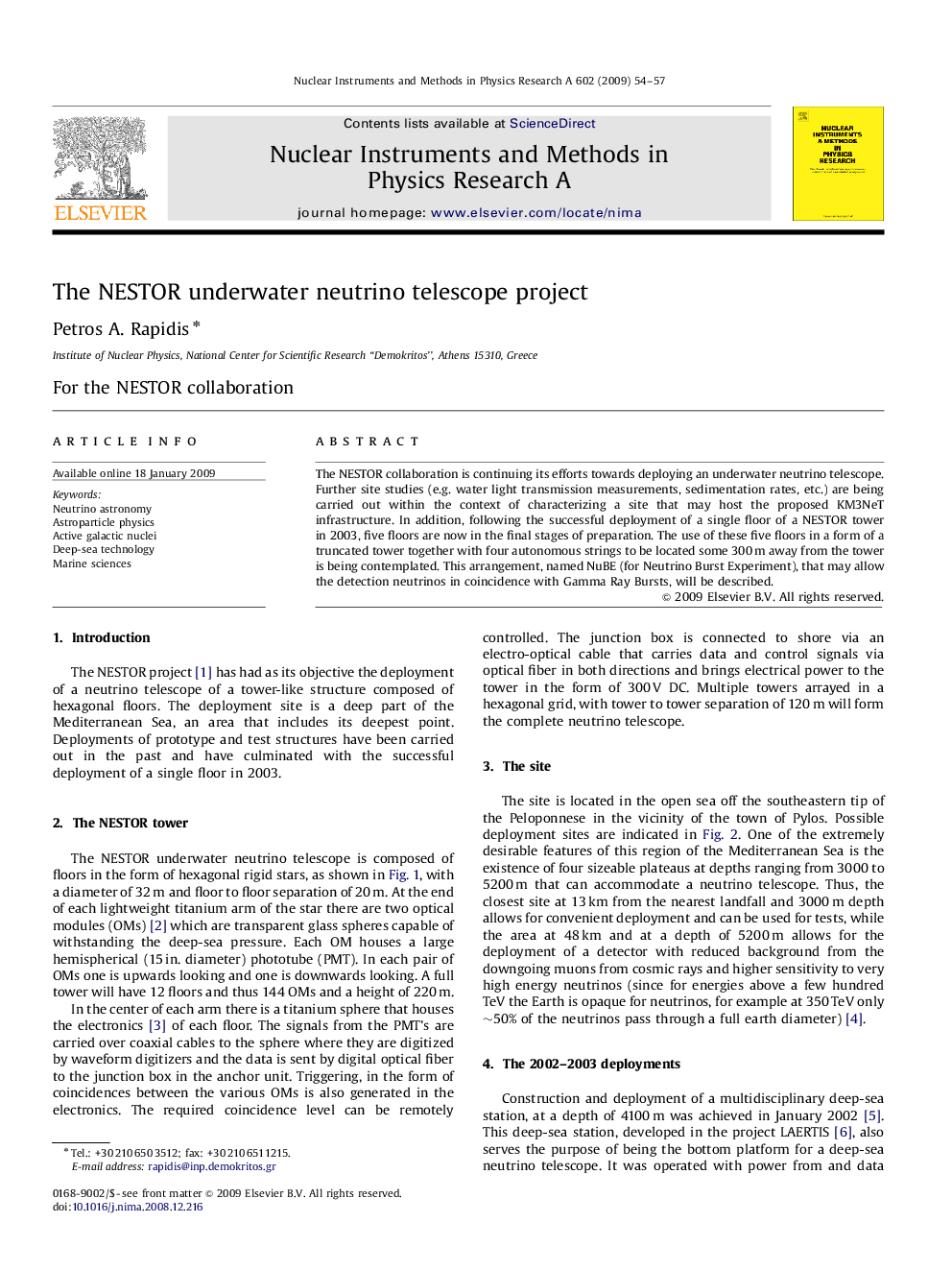 The NESTOR underwater neutrino telescope project