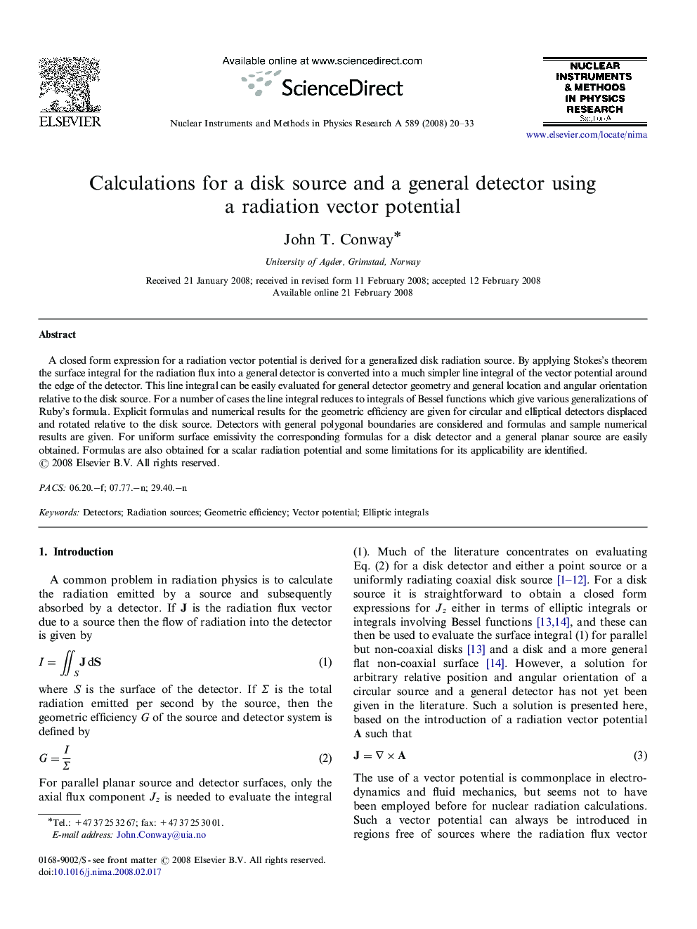 Calculations for a disk source and a general detector using a radiation vector potential