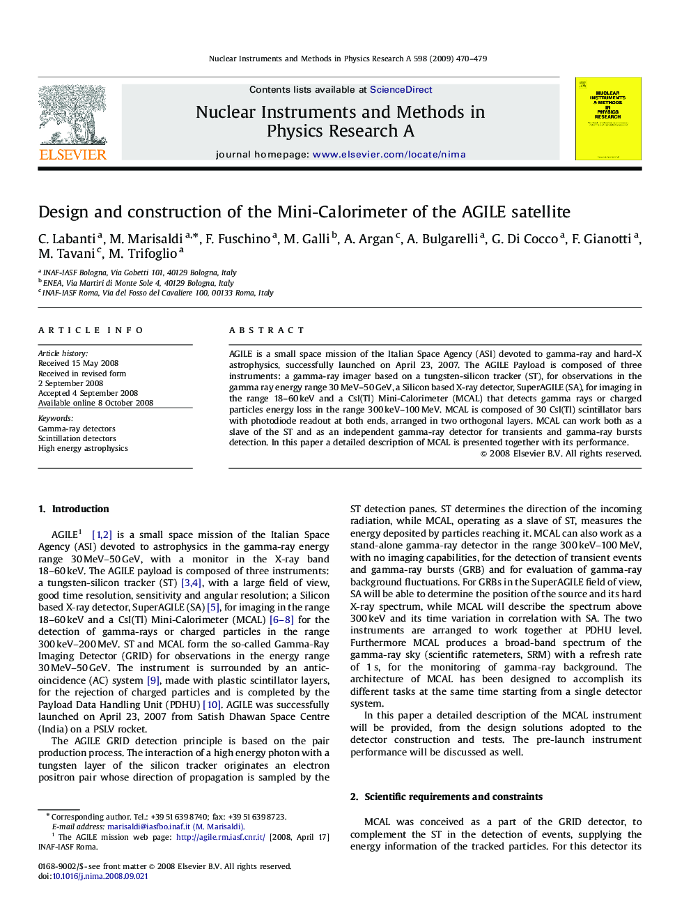 Design and construction of the Mini-Calorimeter of the AGILE satellite