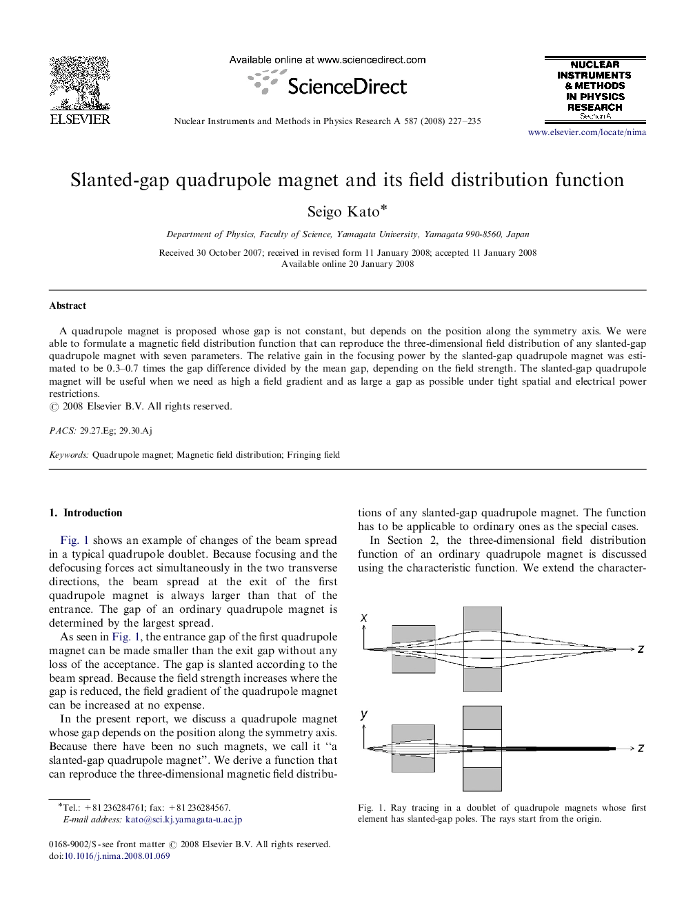 Slanted-gap quadrupole magnet and its field distribution function