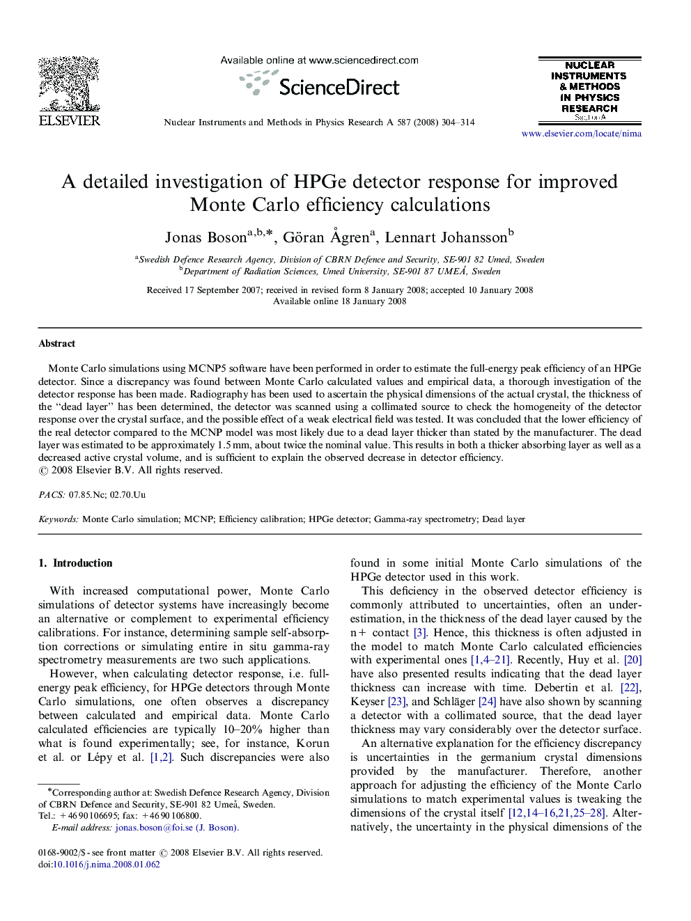 A detailed investigation of HPGe detector response for improved Monte Carlo efficiency calculations