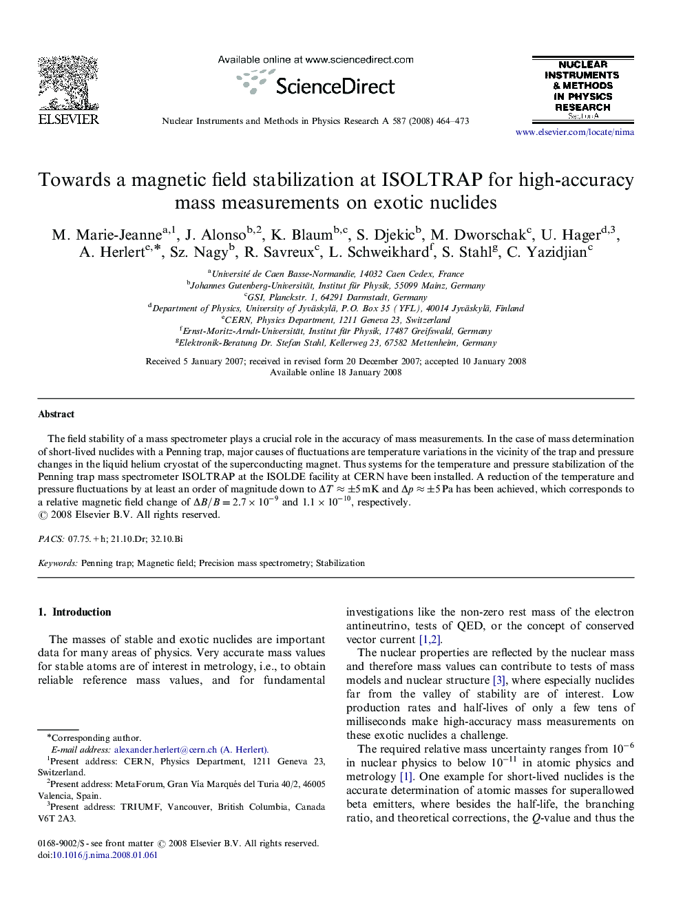 Towards a magnetic field stabilization at ISOLTRAP for high-accuracy mass measurements on exotic nuclides