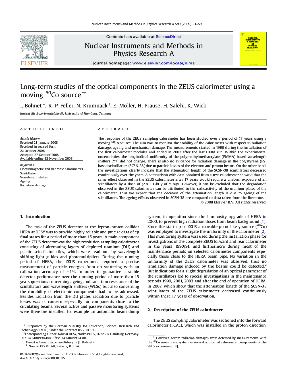 Long-term studies of the optical components in the ZEUS calorimeter using a moving 60Co source 