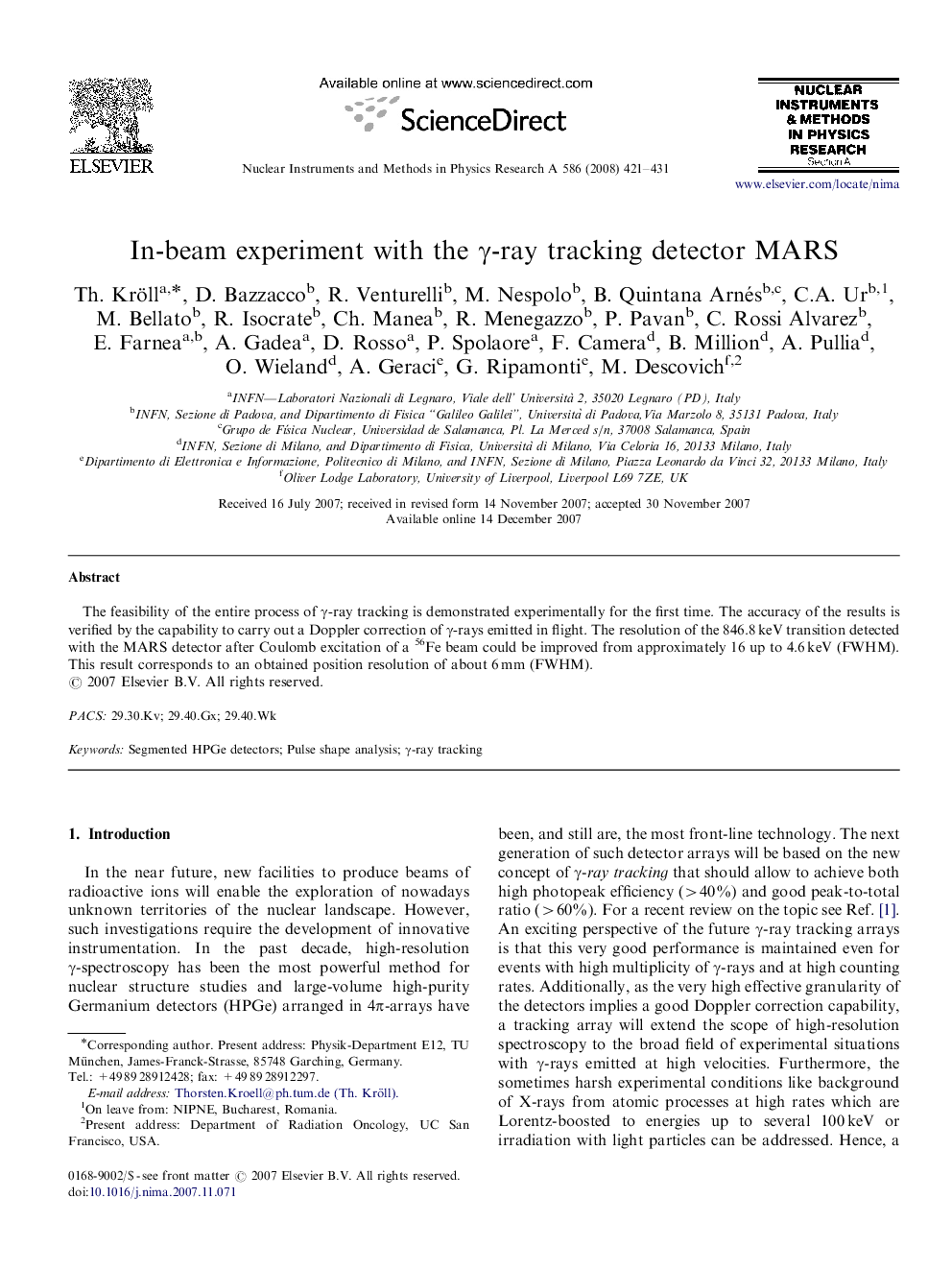 In-beam experiment with the γγ-ray tracking detector MARS