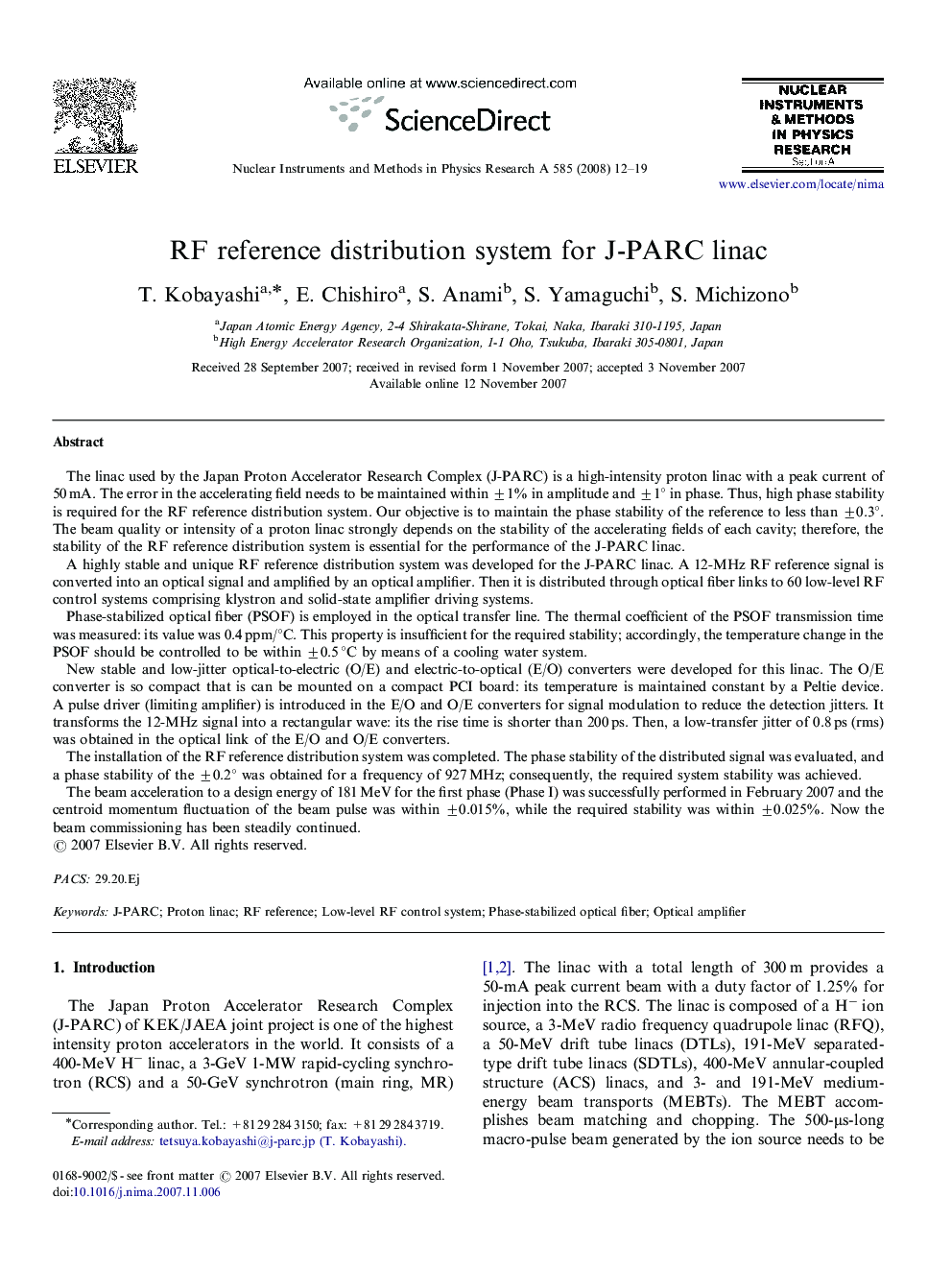 RF reference distribution system for J-PARC linac