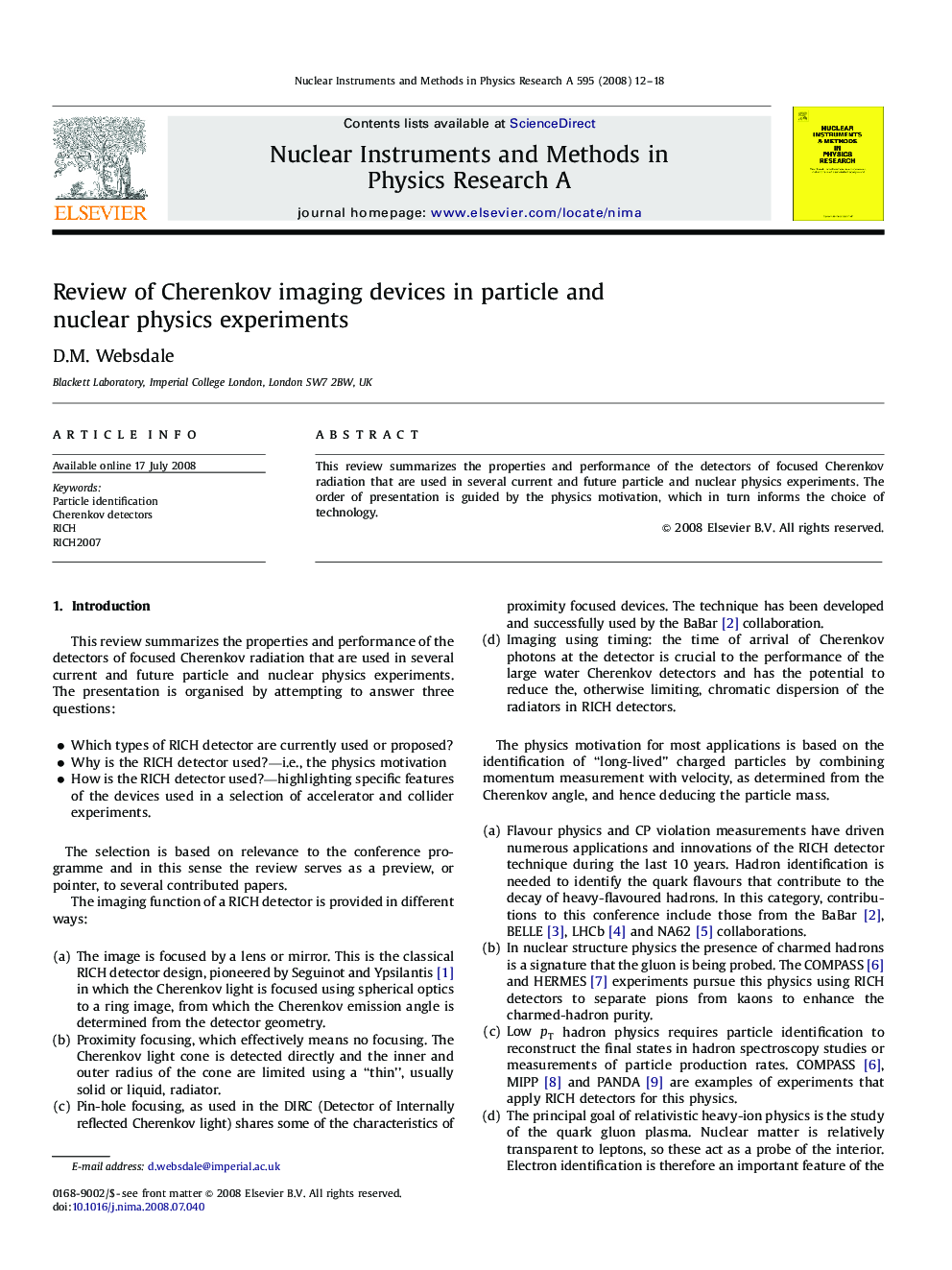 Review of Cherenkov imaging devices in particle and nuclear physics experiments