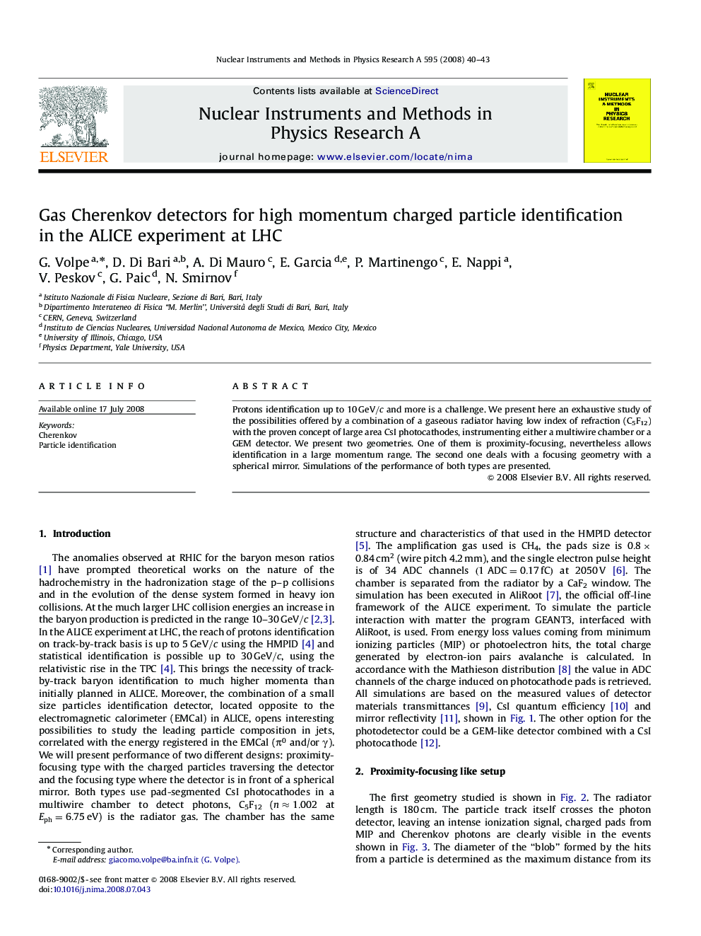 عکس صفحه اول مقاله: Gas Cherenkov detectors for high momentum charged particle identification in the ALICE experiment at LHC Gas Cherenkov detectors for high momentum charged particle identification in the ALICE experiment at LHC