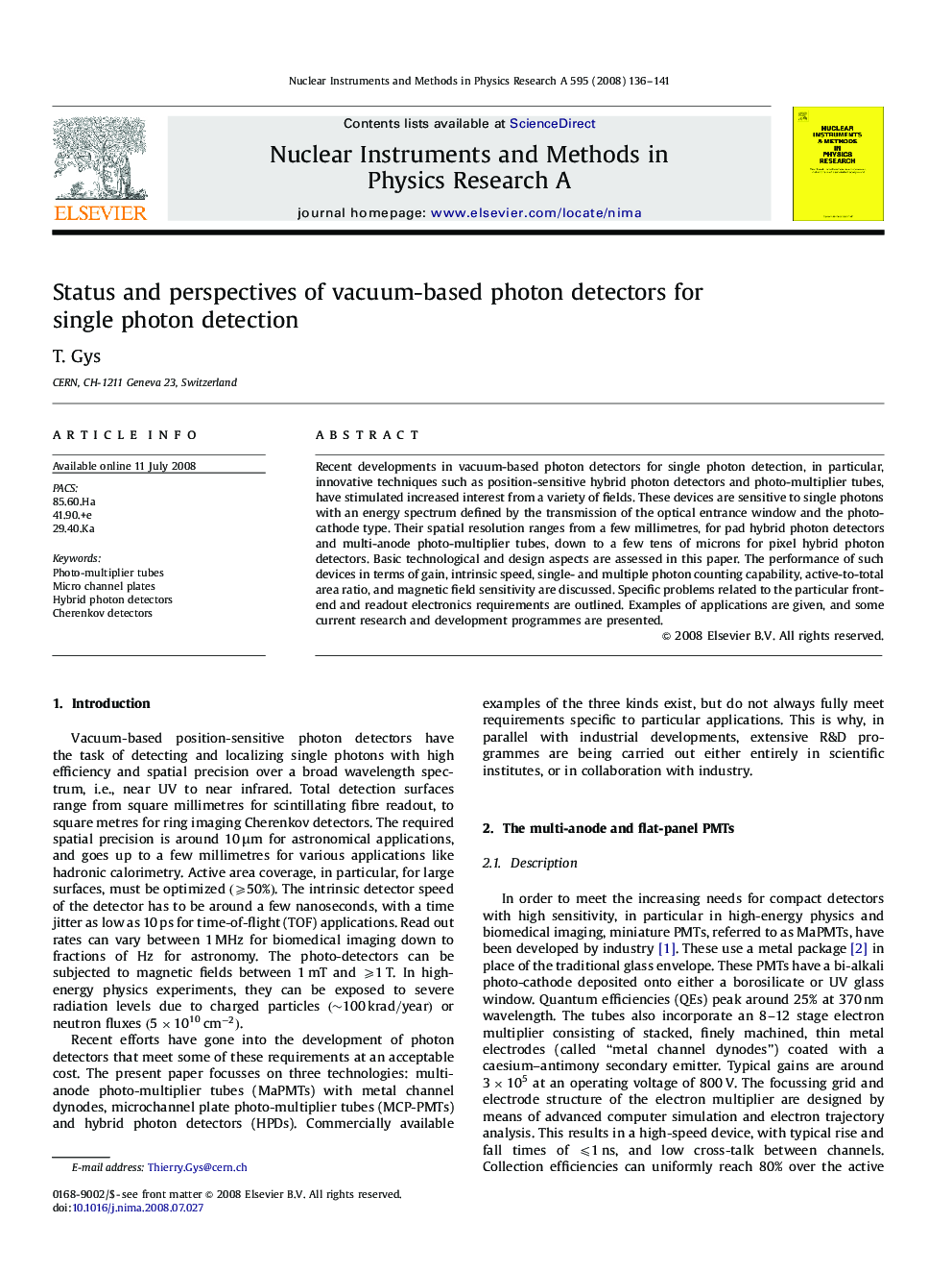 عکس صفحه اول مقاله: Status and perspectives of vacuum-based photon detectors for single photon detection Status and perspectives of vacuum-based photon detectors for single photon detection