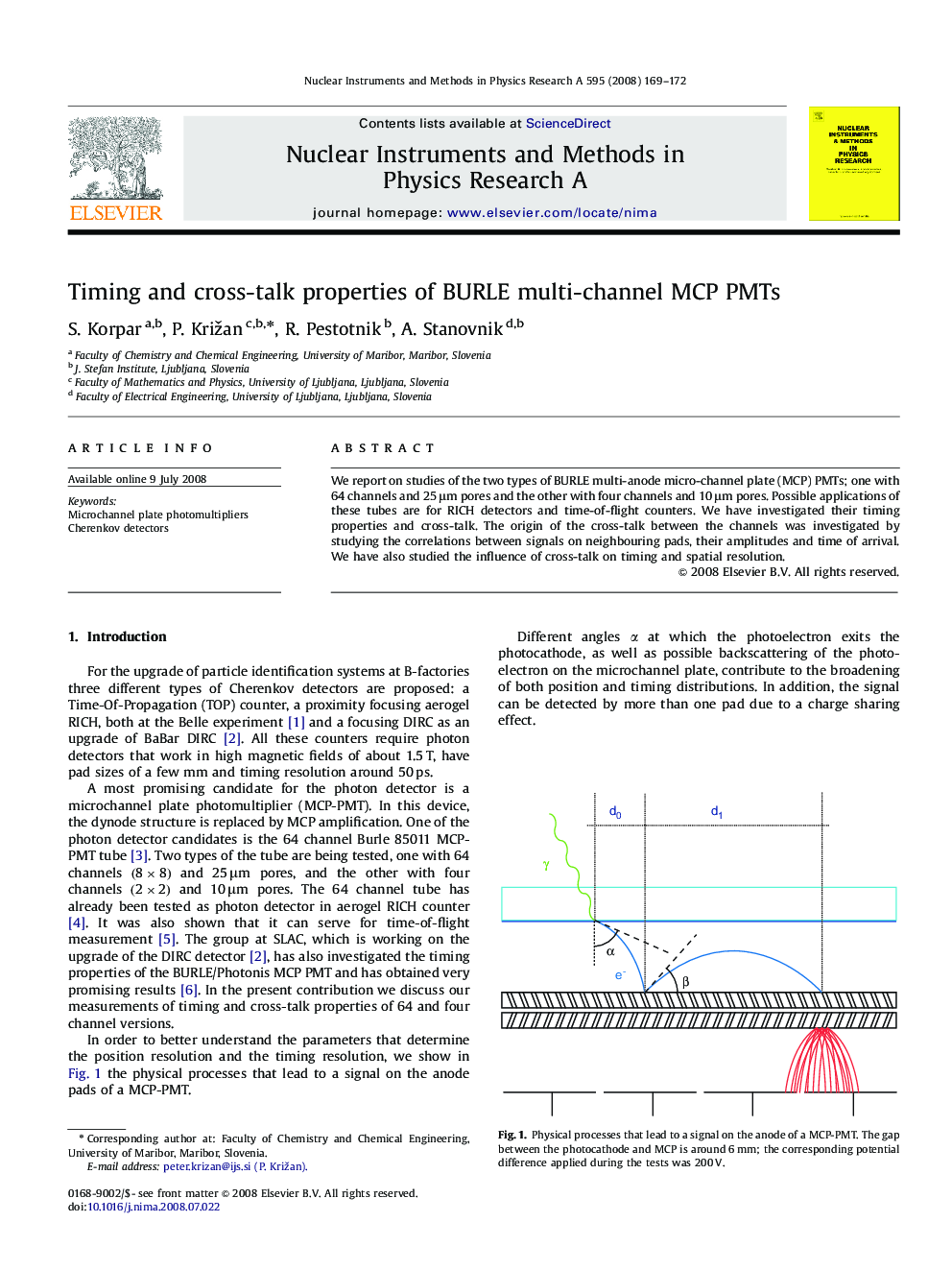 Timing and cross-talk properties of BURLE multi-channel MCP PMTs