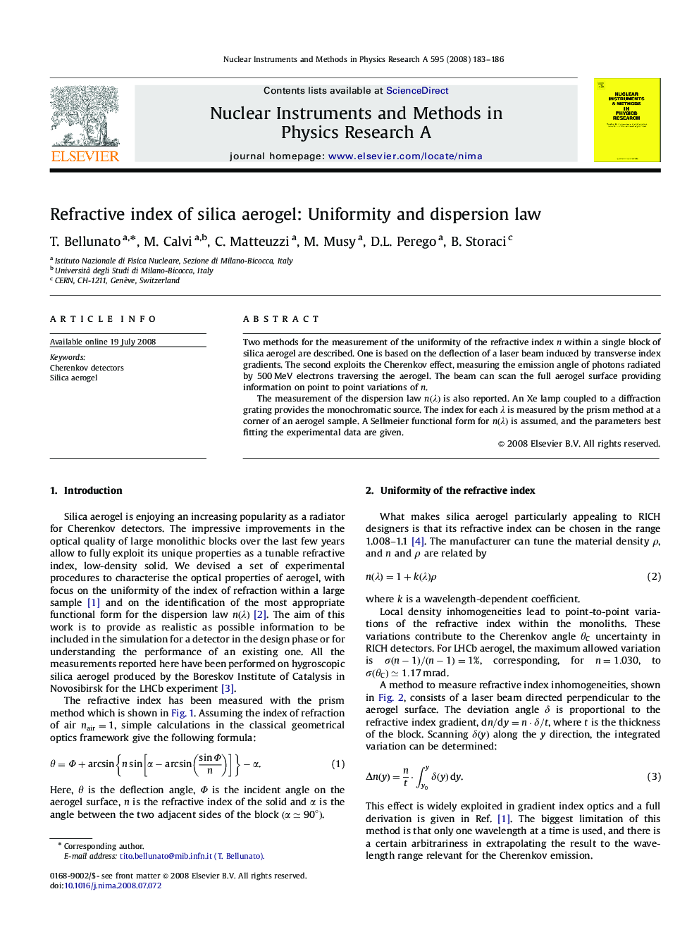 Refractive index of silica aerogel: Uniformity and dispersion law