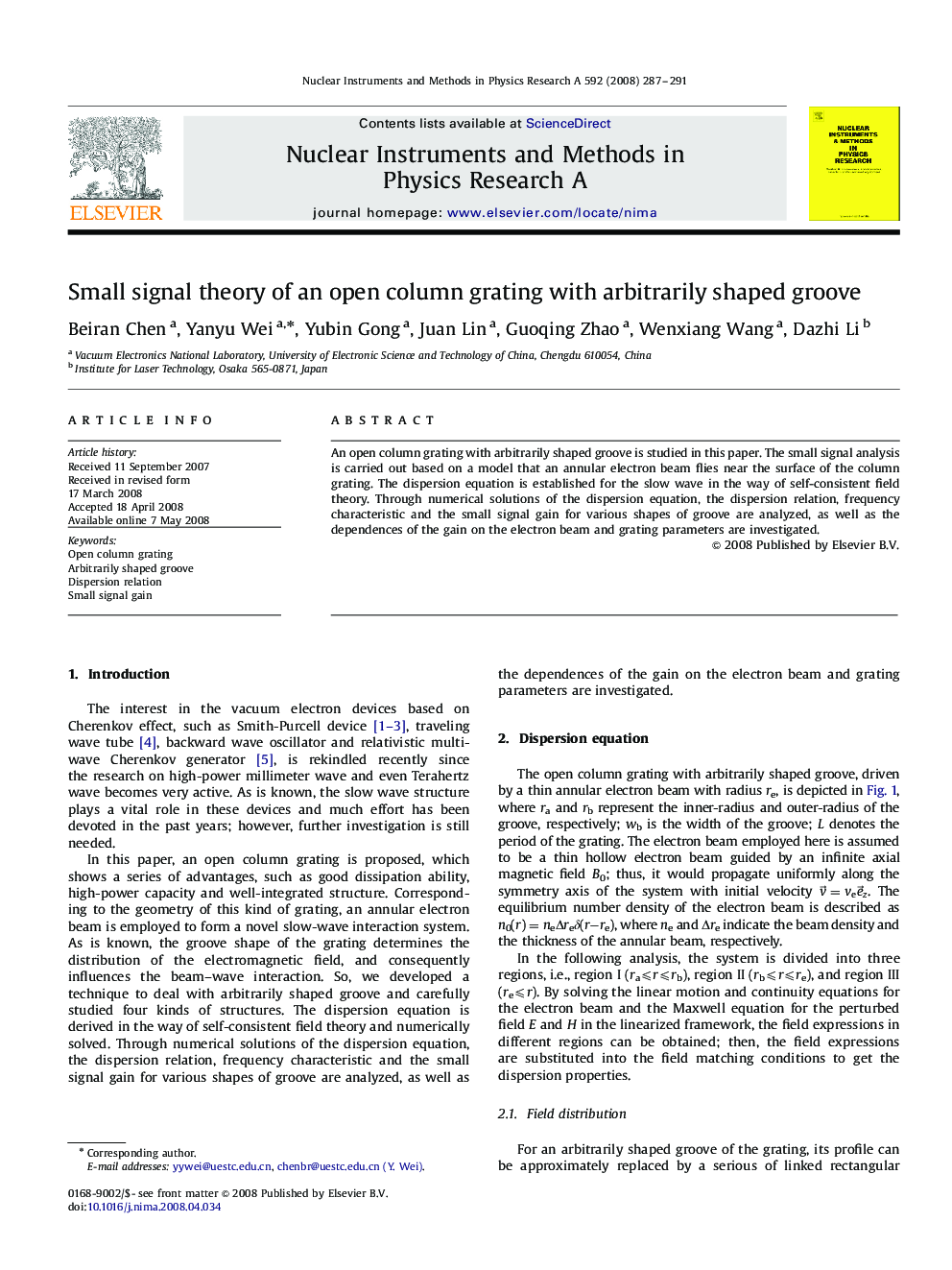 Small signal theory of an open column grating with arbitrarily shaped groove