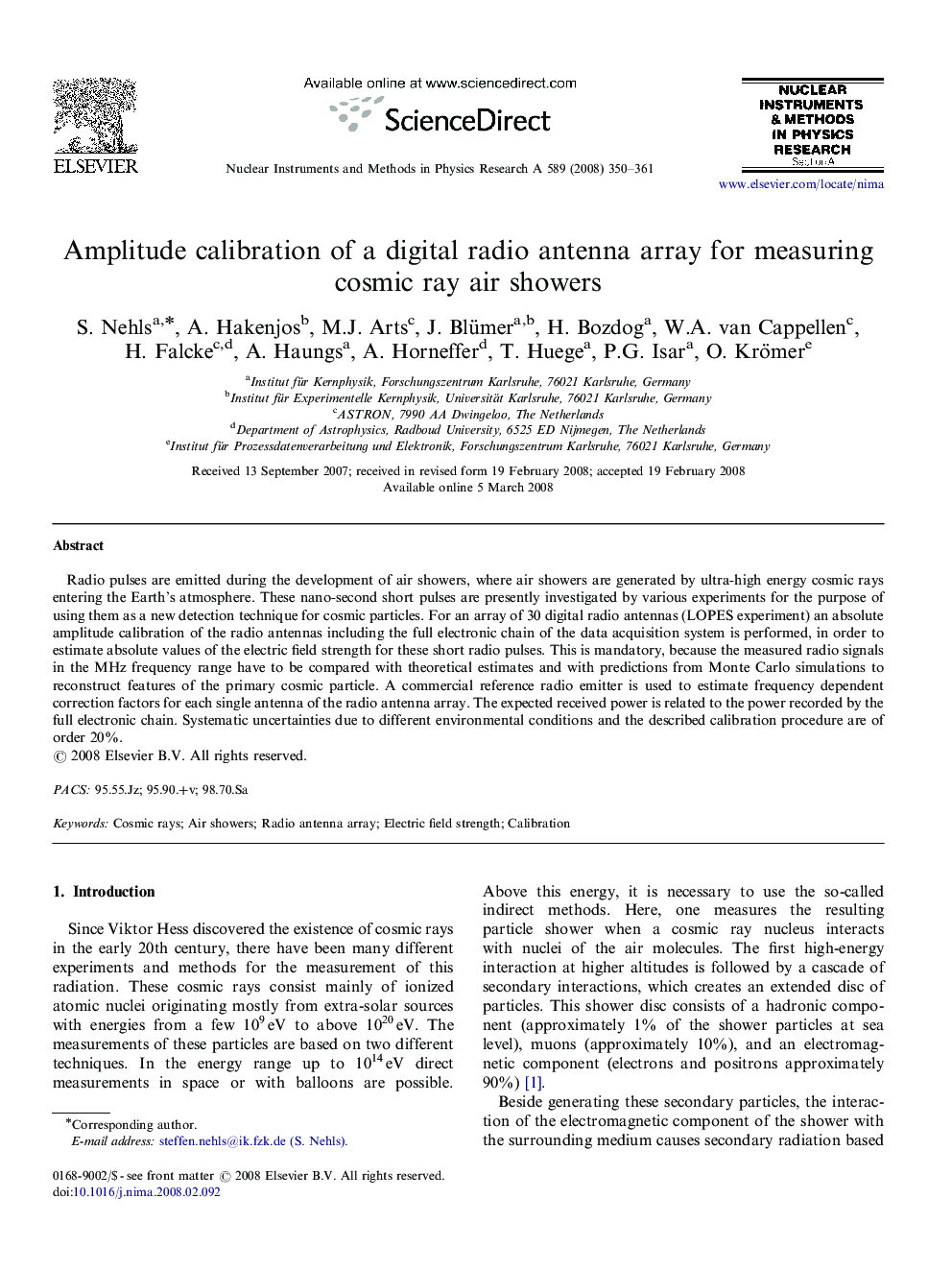 Amplitude calibration of a digital radio antenna array for measuring cosmic ray air showers