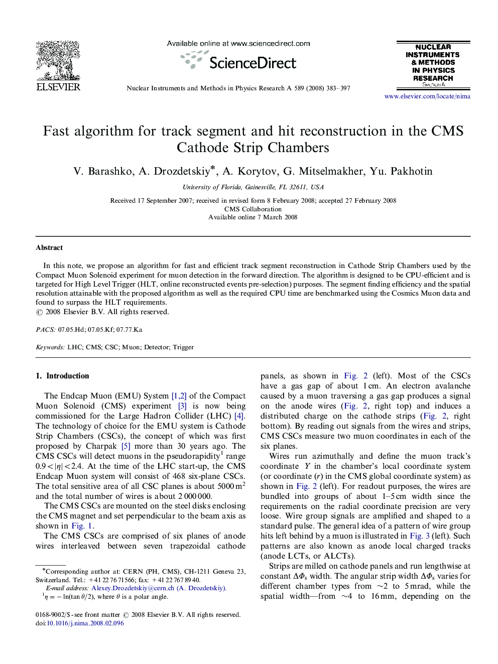 Fast algorithm for track segment and hit reconstruction in the CMS Cathode Strip Chambers