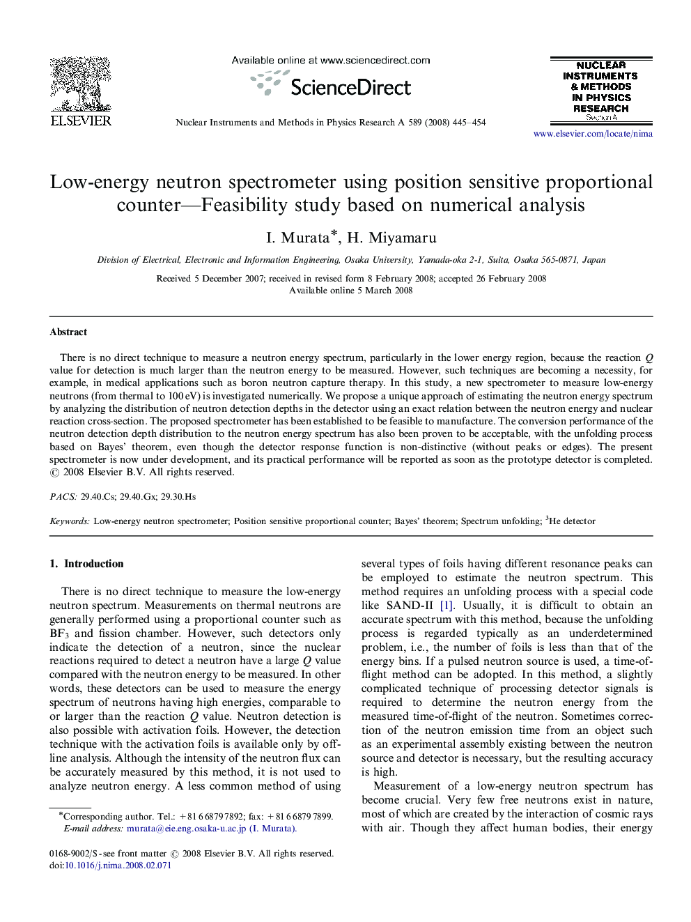 Low-energy neutron spectrometer using position sensitive proportional counter—Feasibility study based on numerical analysis