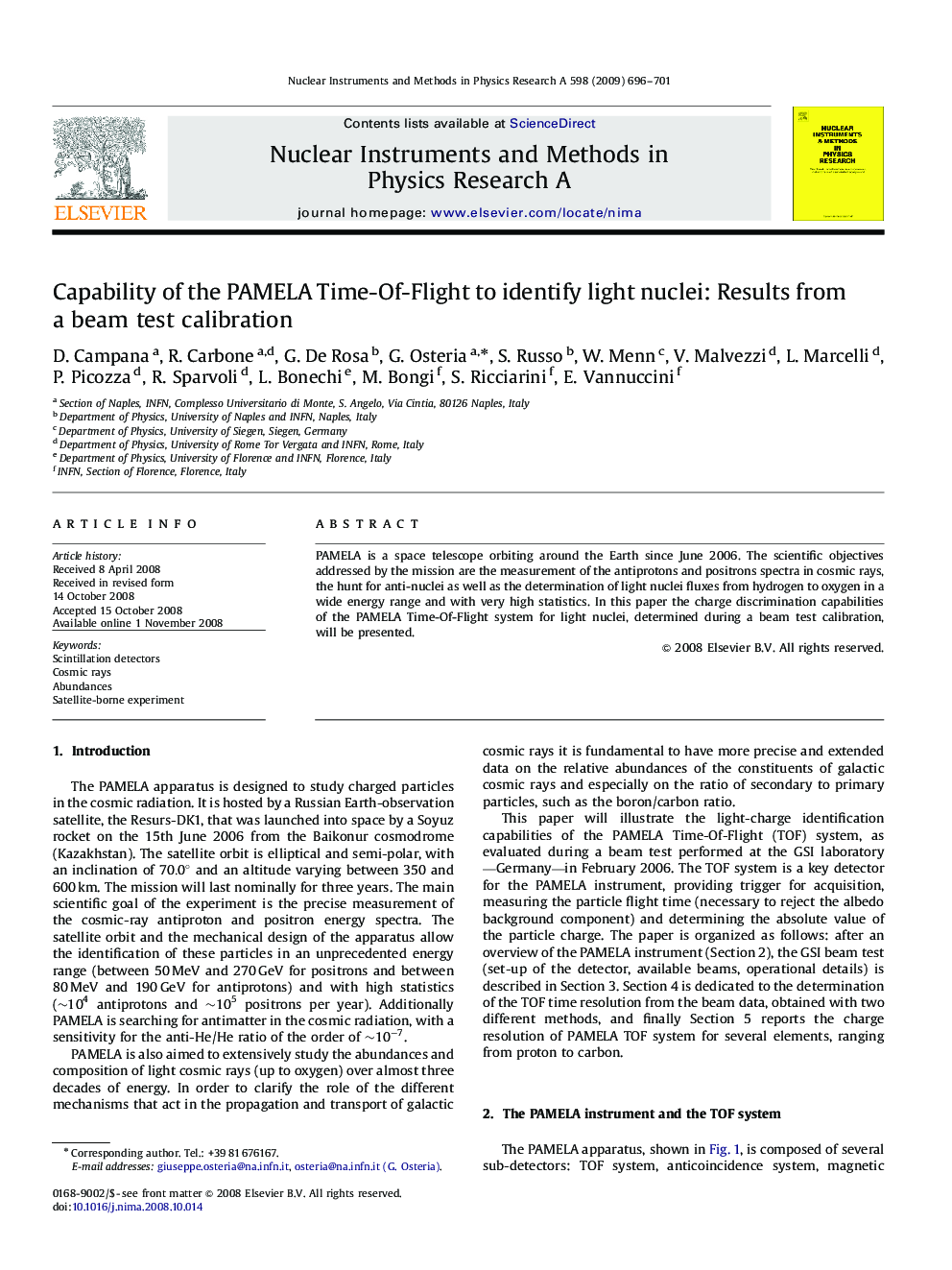 Capability of the PAMELA Time-Of-Flight to identify light nuclei: Results from a beam test calibration