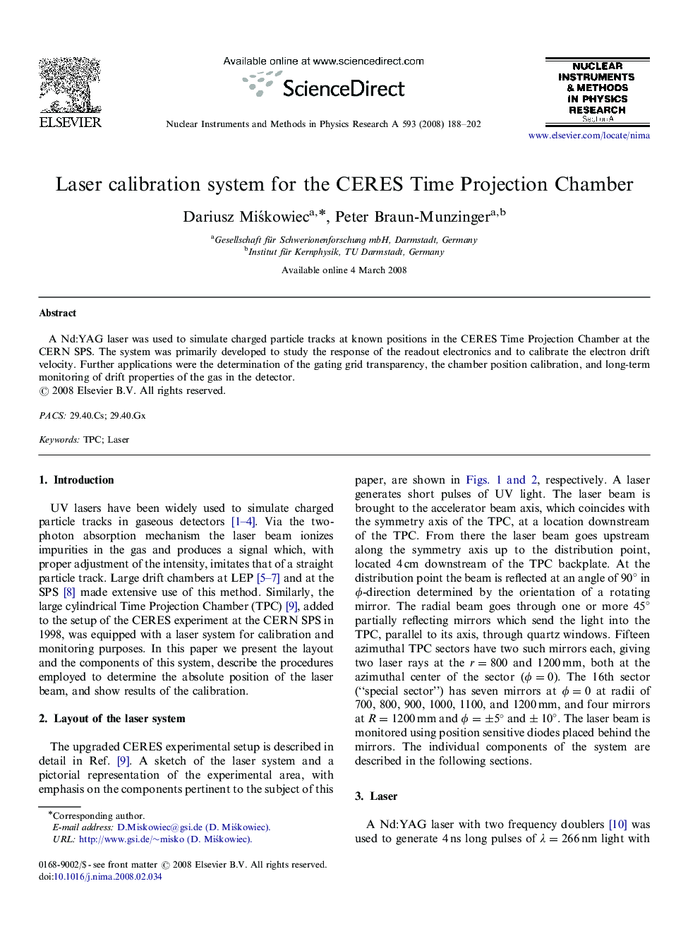Laser calibration system for the CERES Time Projection Chamber