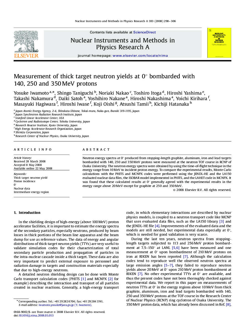 Measurement of thick target neutron yields at 0° bombarded with 140, 250 and 350 MeV protons