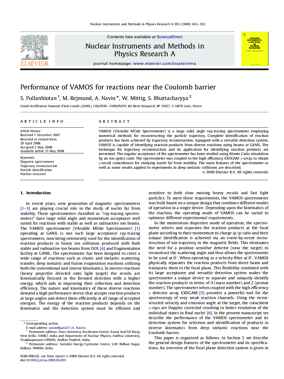 Performance of VAMOS for reactions near the Coulomb barrier