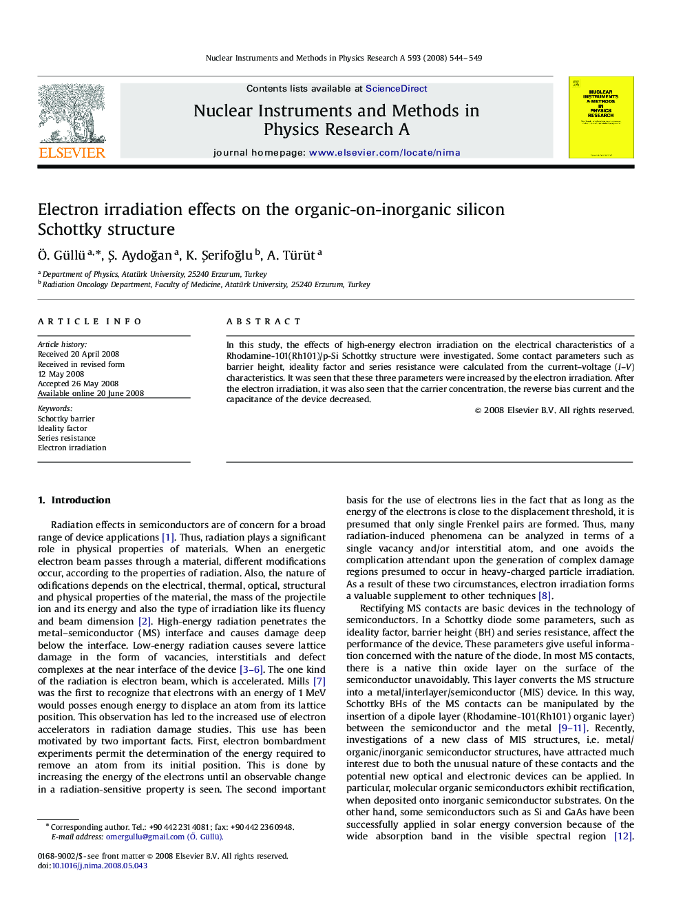 Electron irradiation effects on the organic-on-inorganic silicon Schottky structure