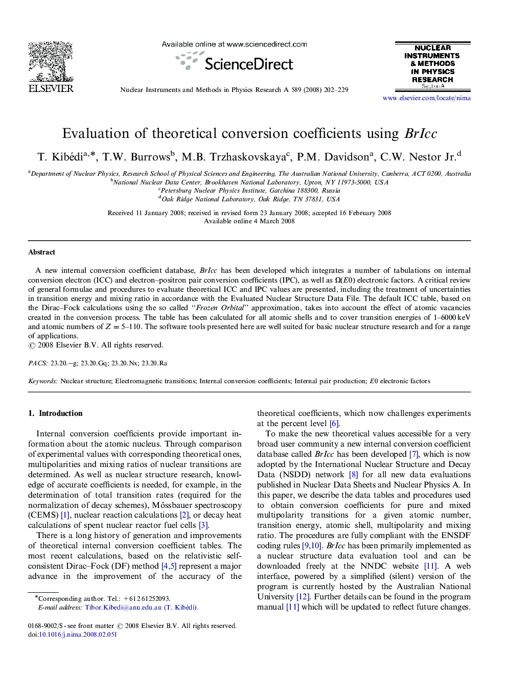 Evaluation of theoretical conversion coefficients using BrIcc