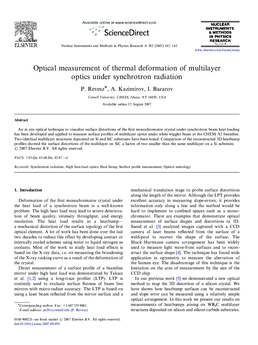 Optical measurement of thermal deformation of multilayer optics under synchrotron radiation