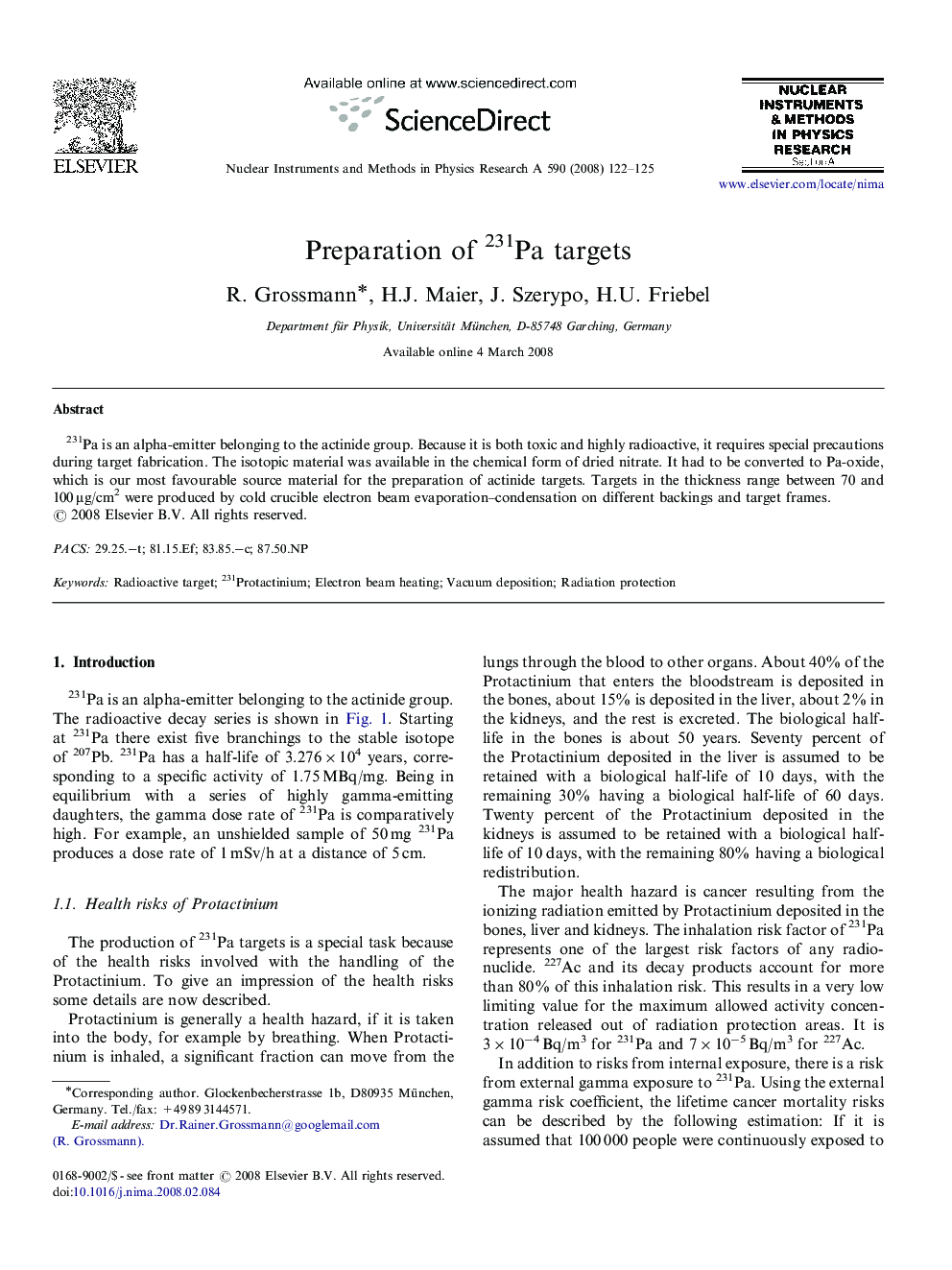 Preparation of 231Pa targets