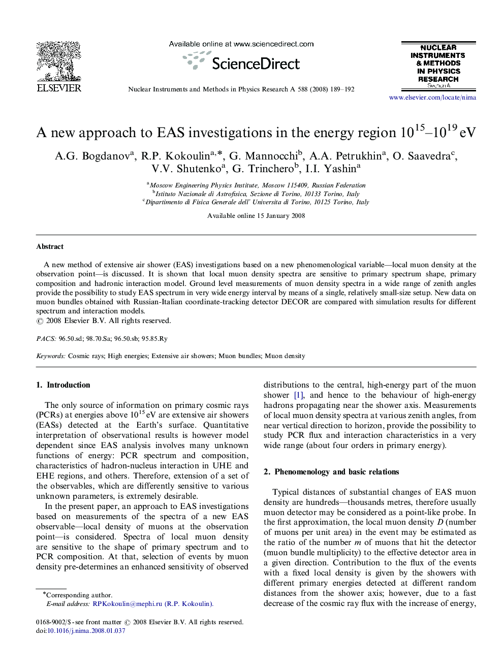 A new approach to EAS investigations in the energy region 1015-1019Â eV