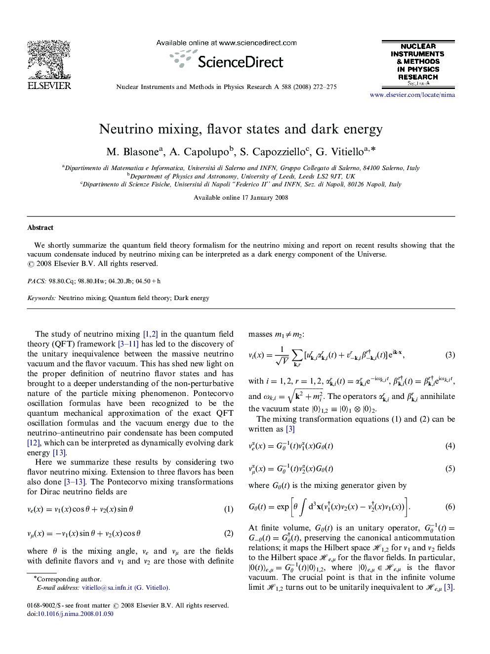 Neutrino mixing, flavor states and dark energy