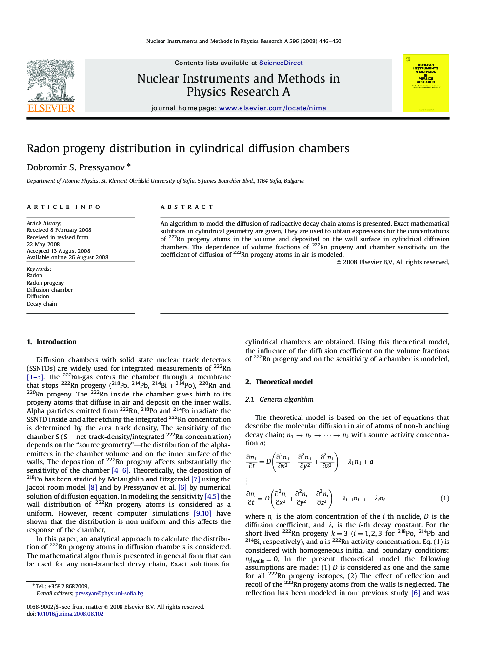 Radon progeny distribution in cylindrical diffusion chambers