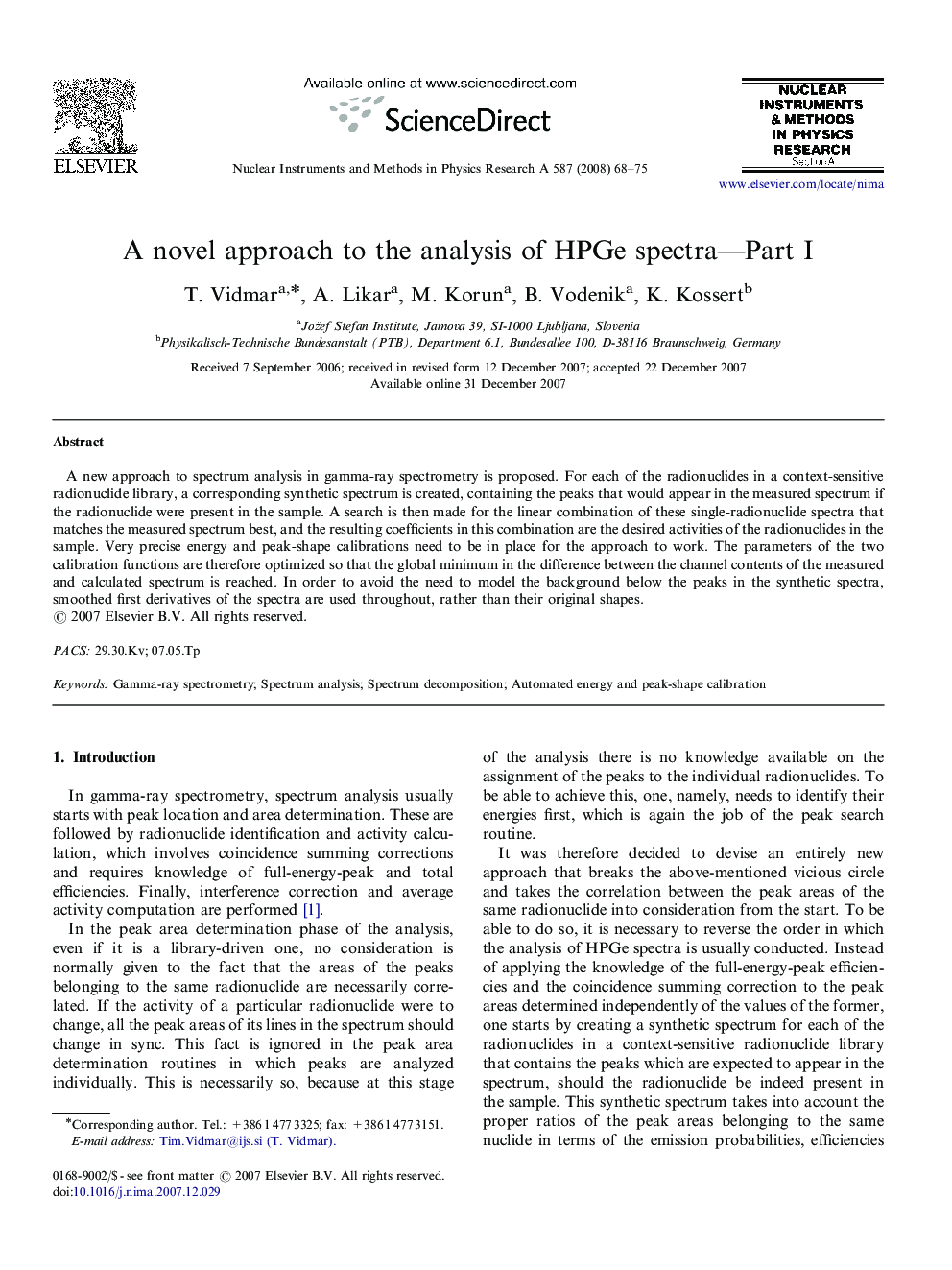 A novel approach to the analysis of HPGe spectra—Part I