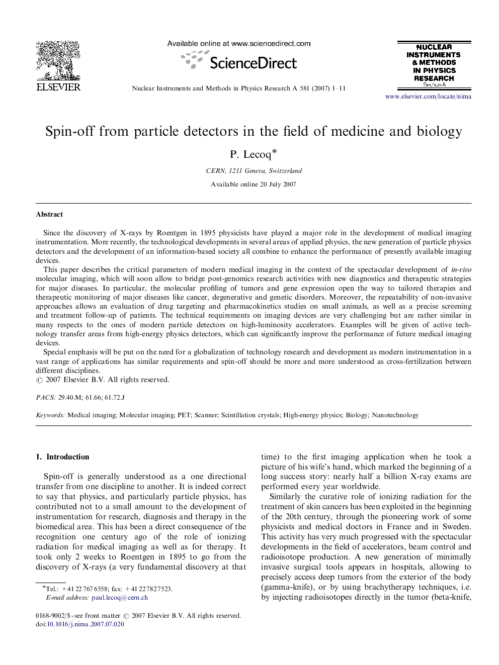 Spin-off from particle detectors in the field of medicine and biology