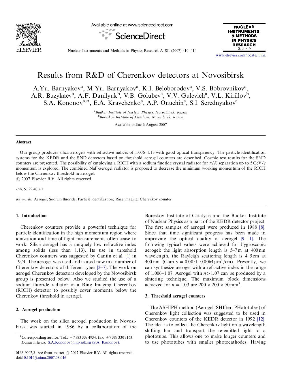 Results from R&D of Cherenkov detectors at Novosibirsk